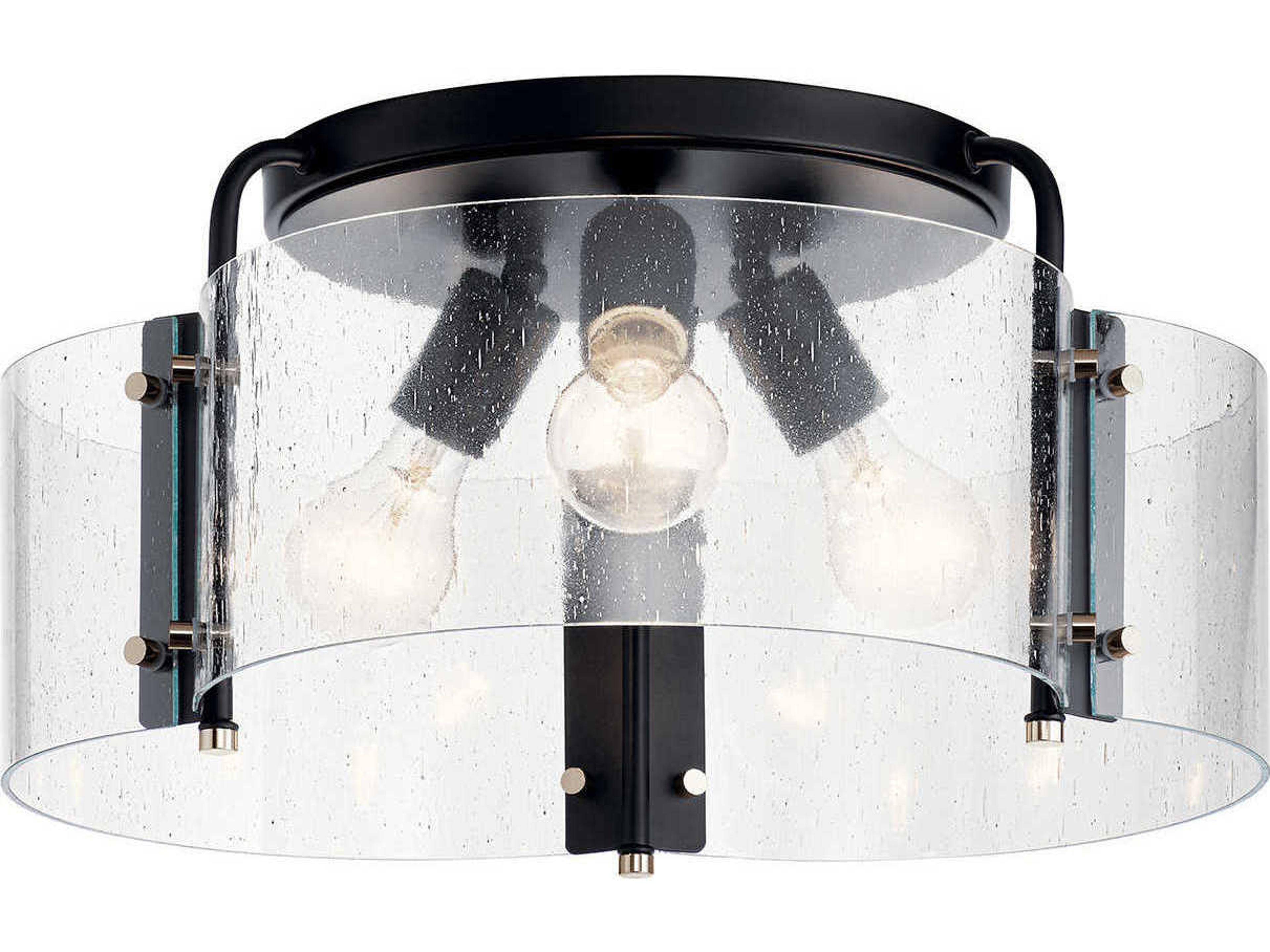 Kichler Thoreau 3-Light Black Glass Drum Semi Flush Mount