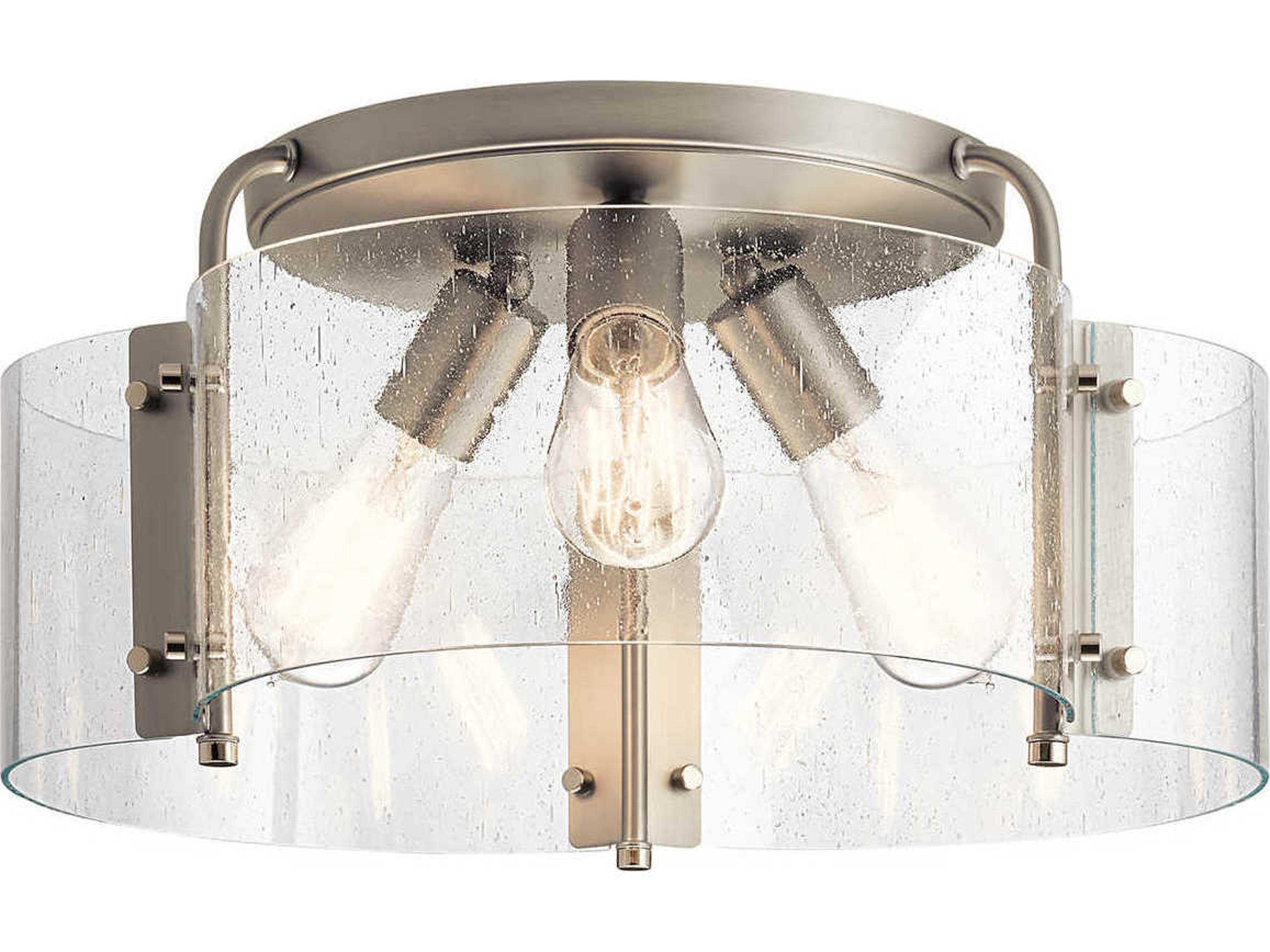 Kichler Thoreau 3-Light Brushed Nickel Glass Drum Semi Flush Mount