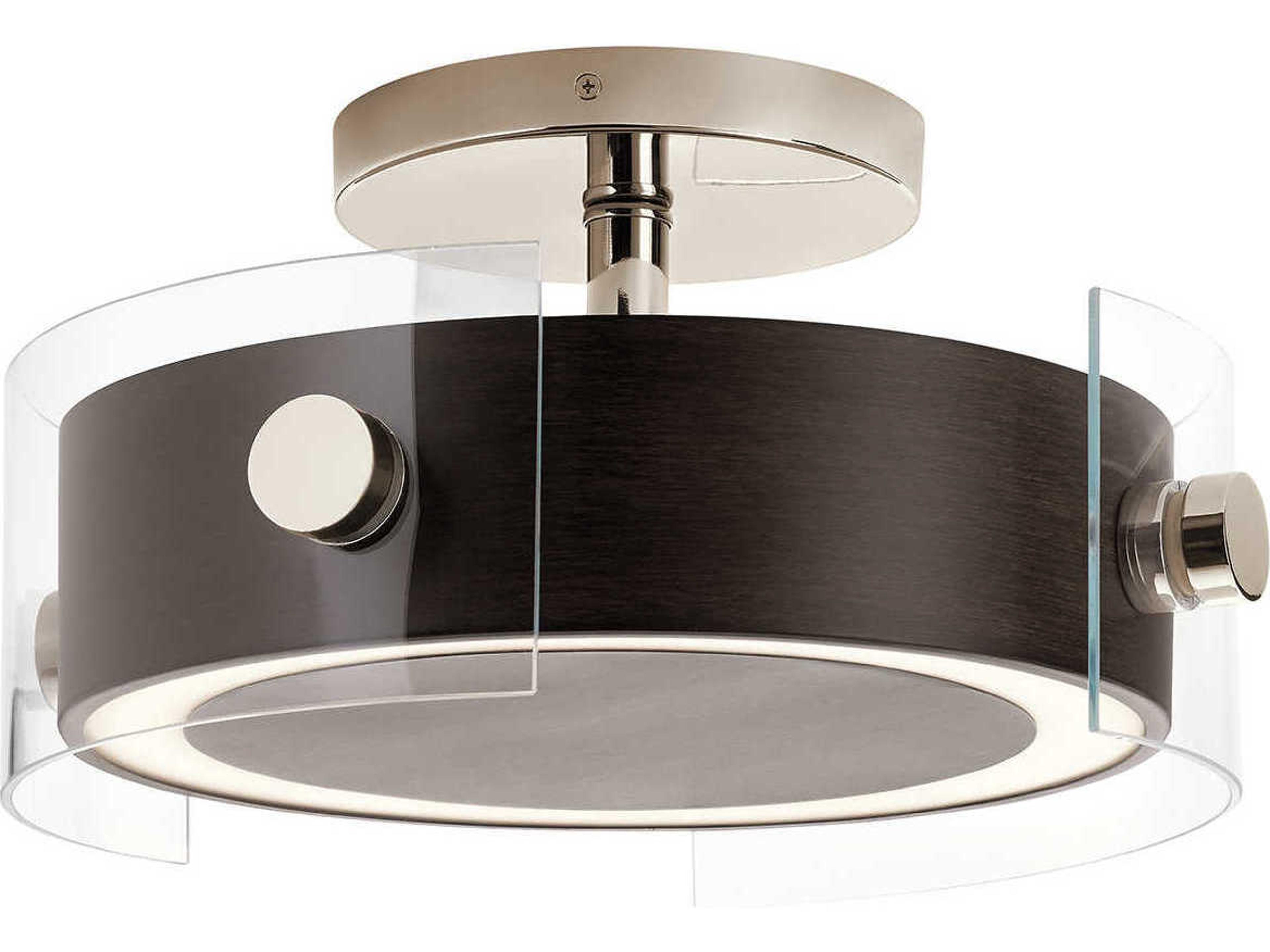 Kichler Tig 2-Light Walnut Wood Brown Glass LED Drum Semi Flush Mount