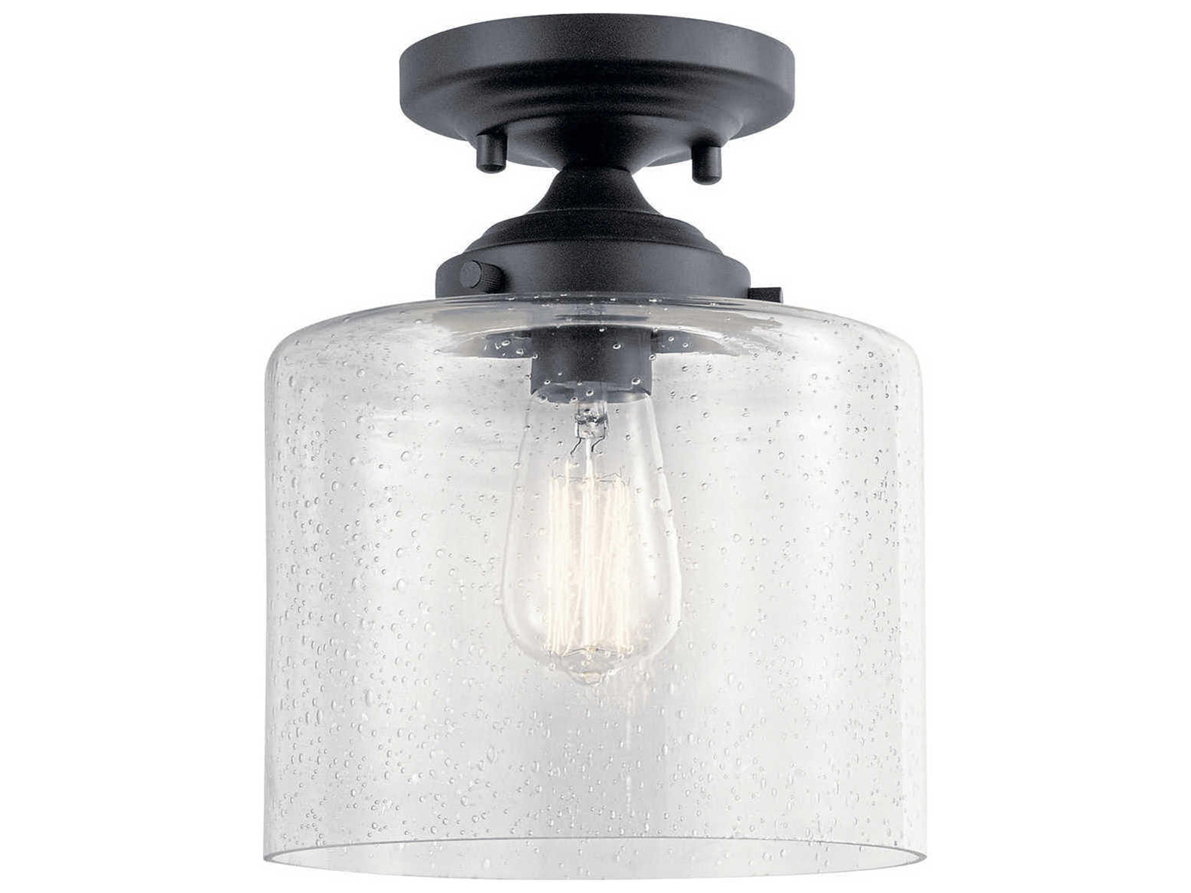 Kichler Winslow 1-Light Black Glass Cylinder Semi Flush Mount