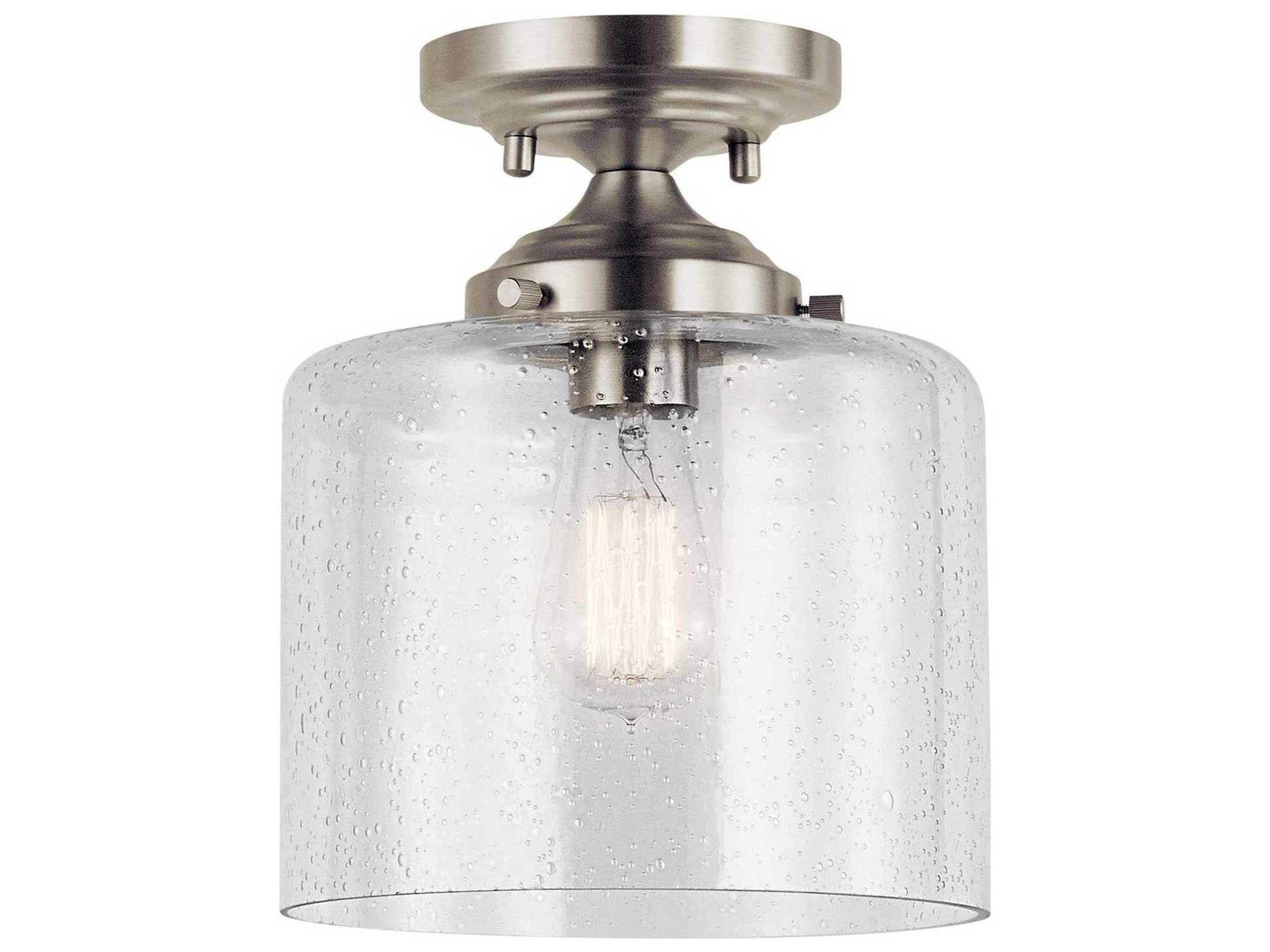 Kichler Winslow 1-Light Brushed Nickel Glass Cylinder Semi Flush Mount