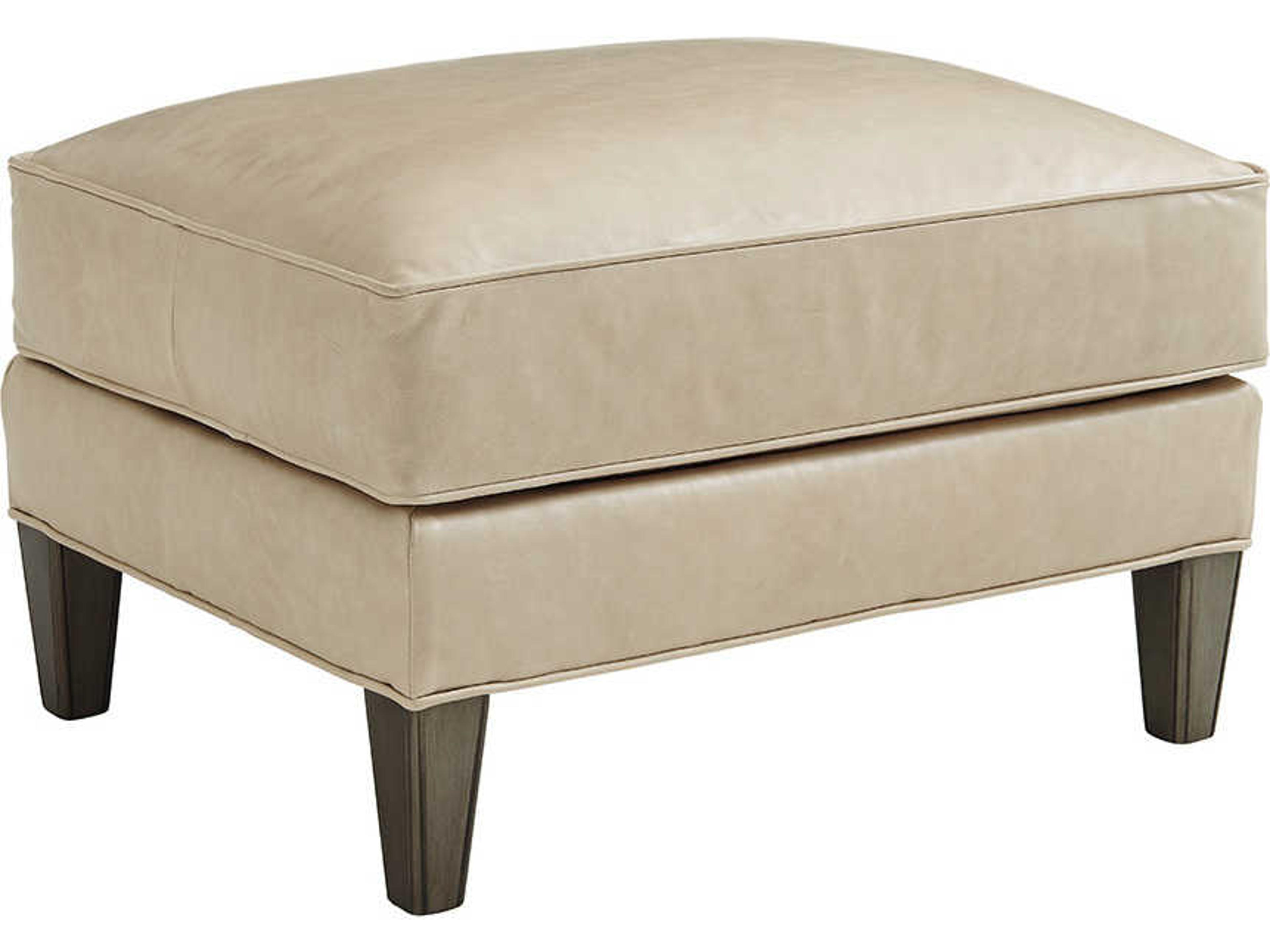 Lexington Ariana Misty Gray Beige Leather Ottoman