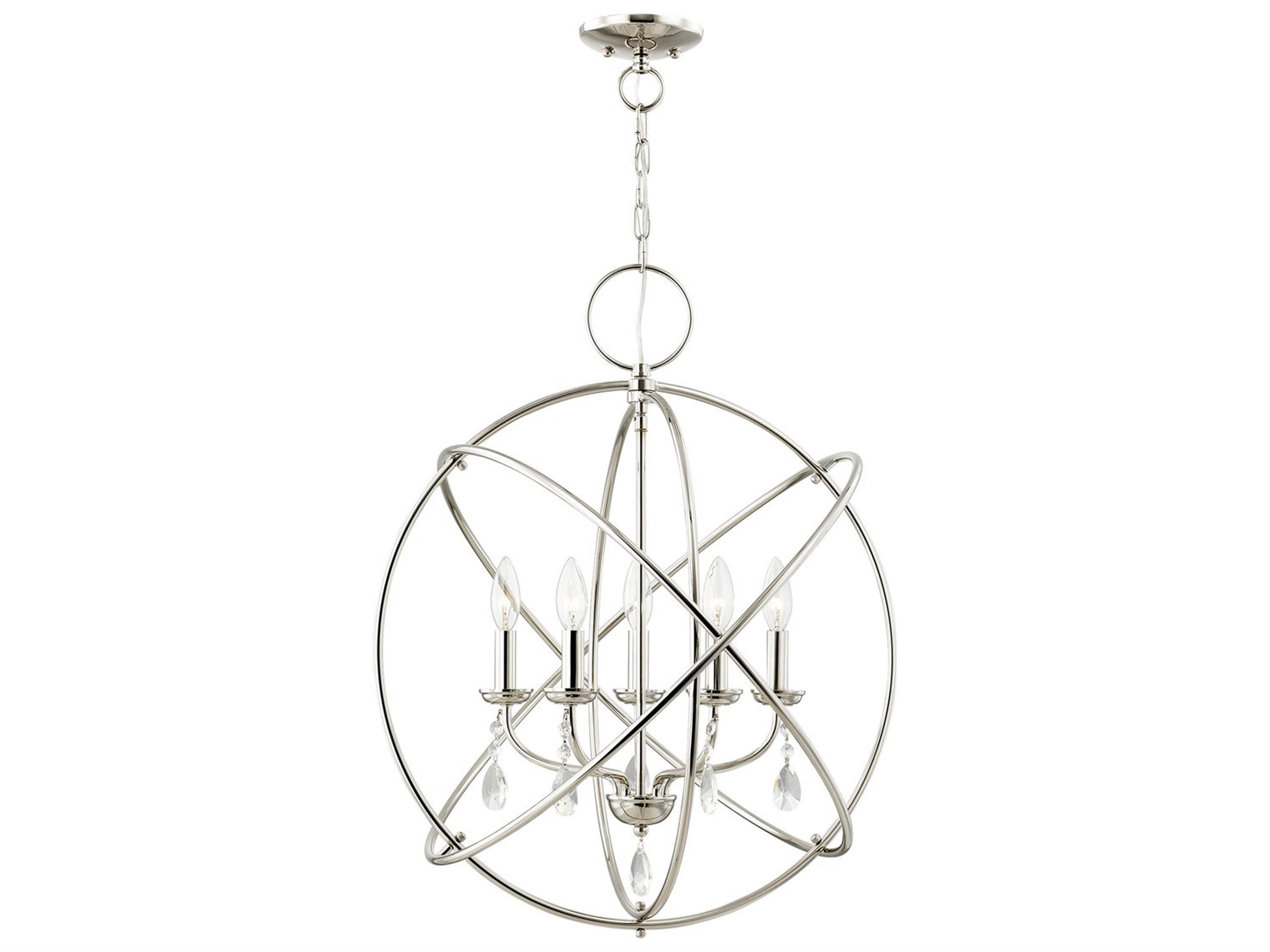 Livex Lighting Aria 5-Light Polished Nickel Crystal Candelabra Globe Round Chandelier