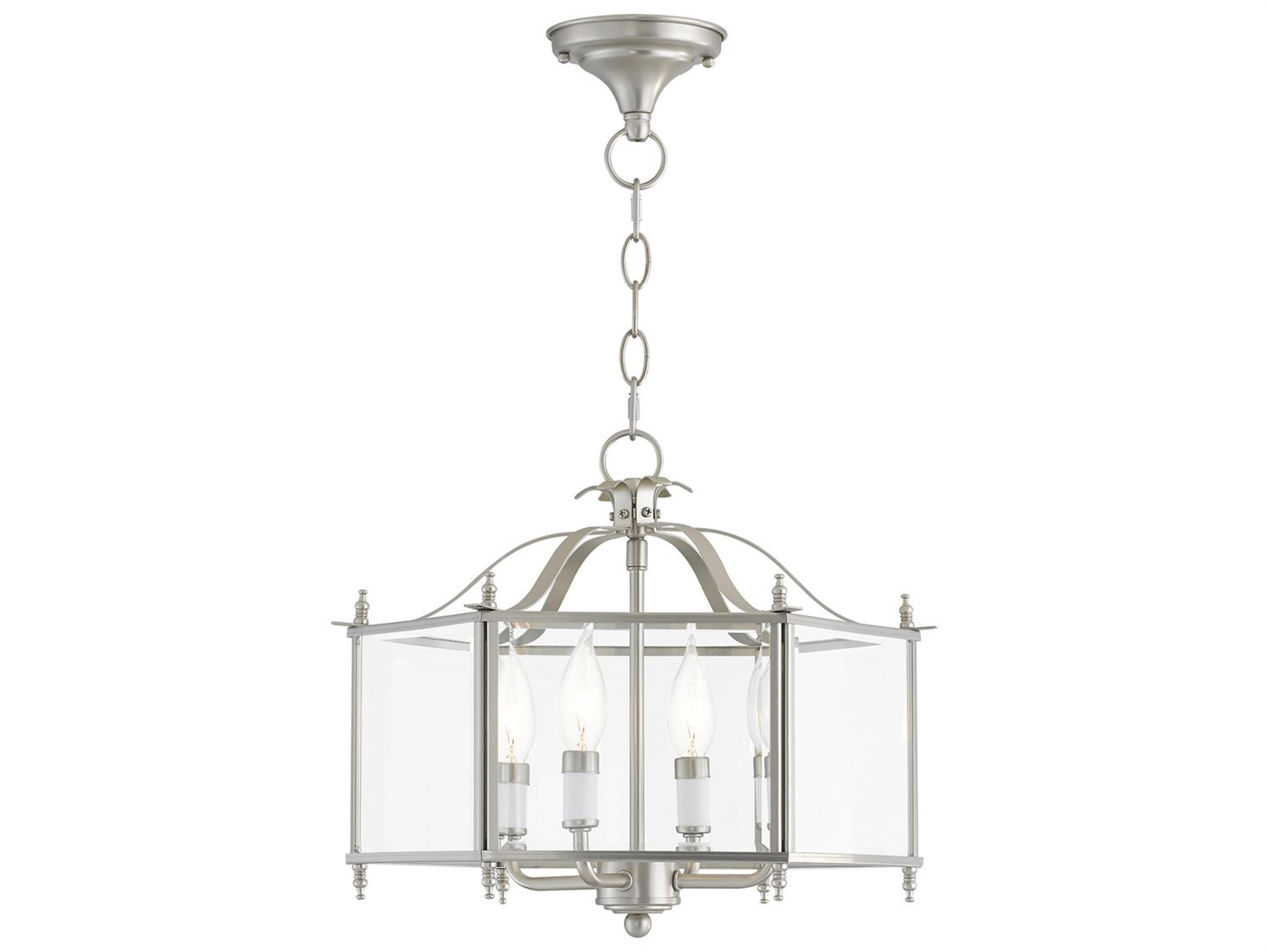 Livex Lighting Livingston 4-Light Brushed Nickel Glass Candelabra Lantern Chandelier