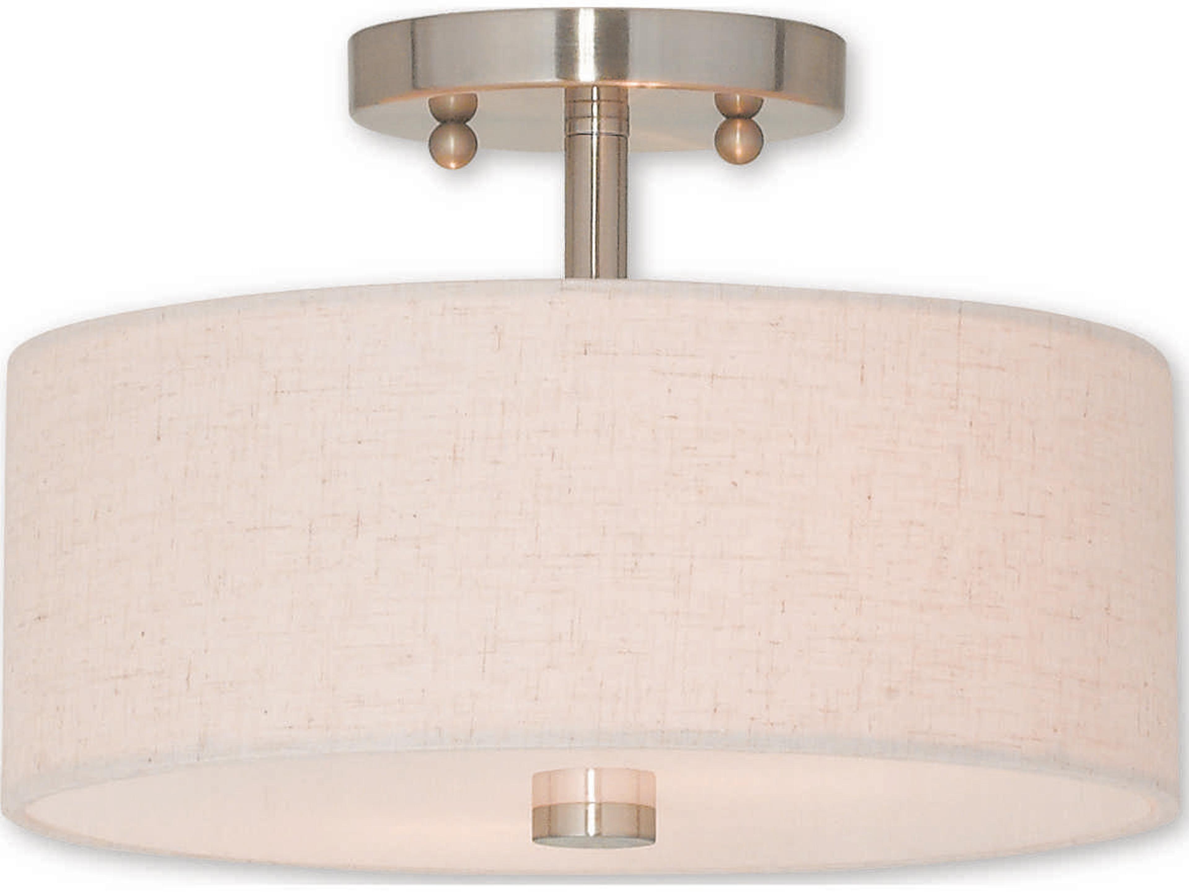 Livex Lighting Meridian 2-Light Brushed Nickel Cylinder Drum Semi Flush Mount