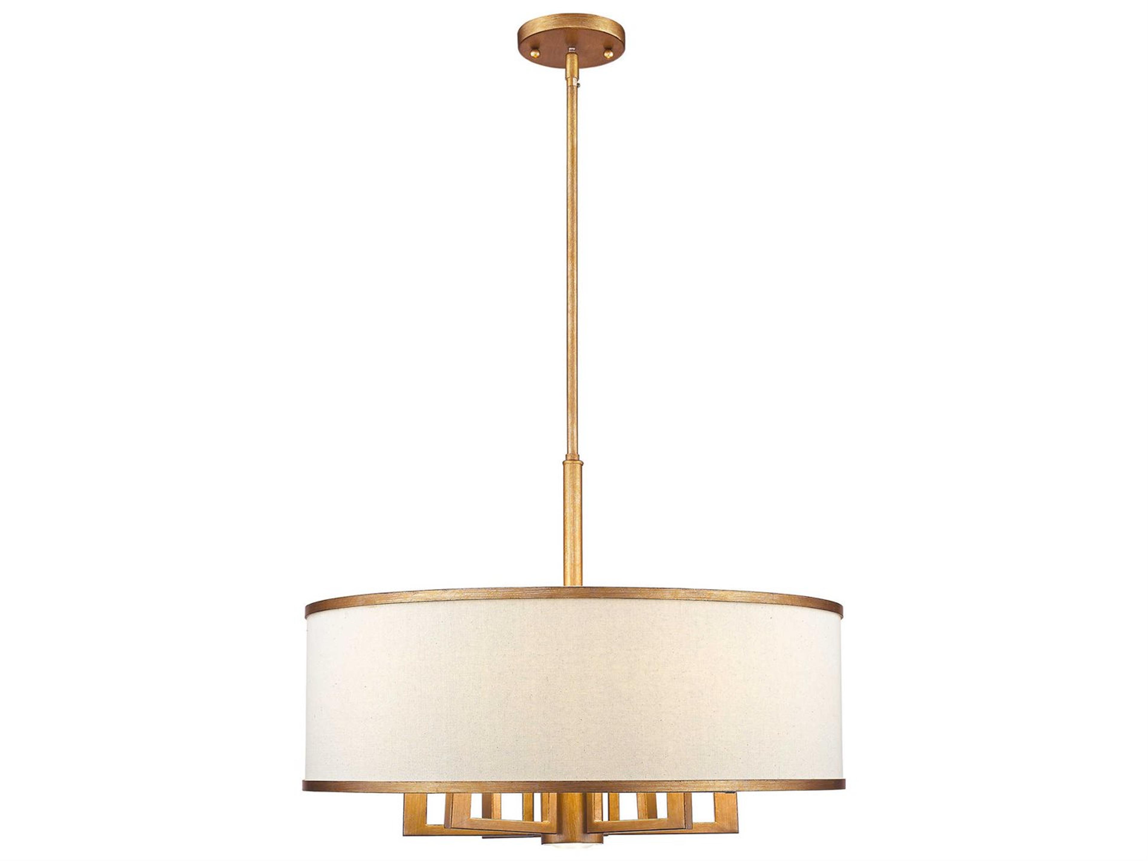 Livex Lighting Park Ridge 6-Light Hand Painted Antique Gold Leaf Drum Round Pendant