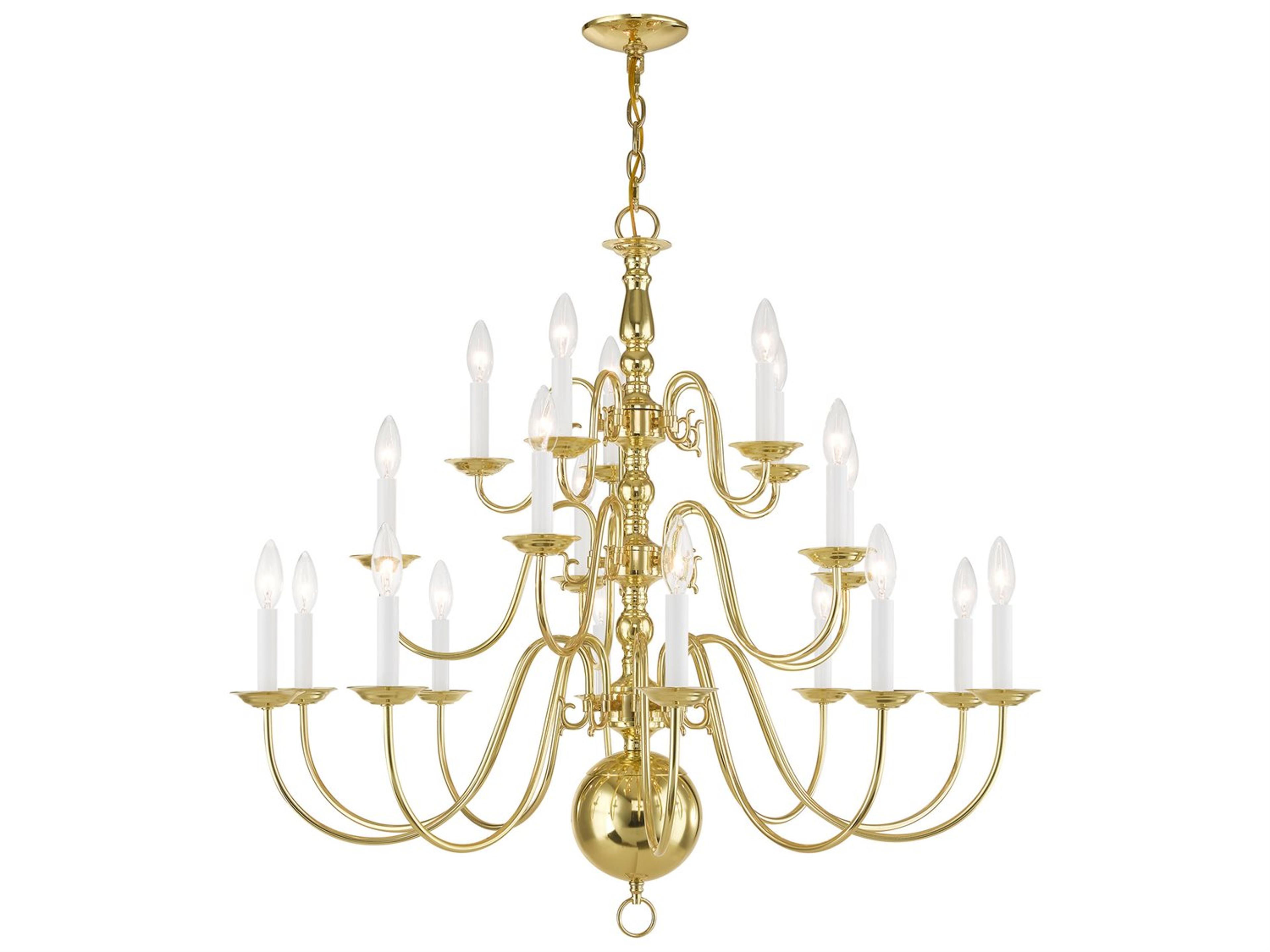 Livex Lighting Williamsburgh 20-Light Polished Brass Candelabra Chandelier