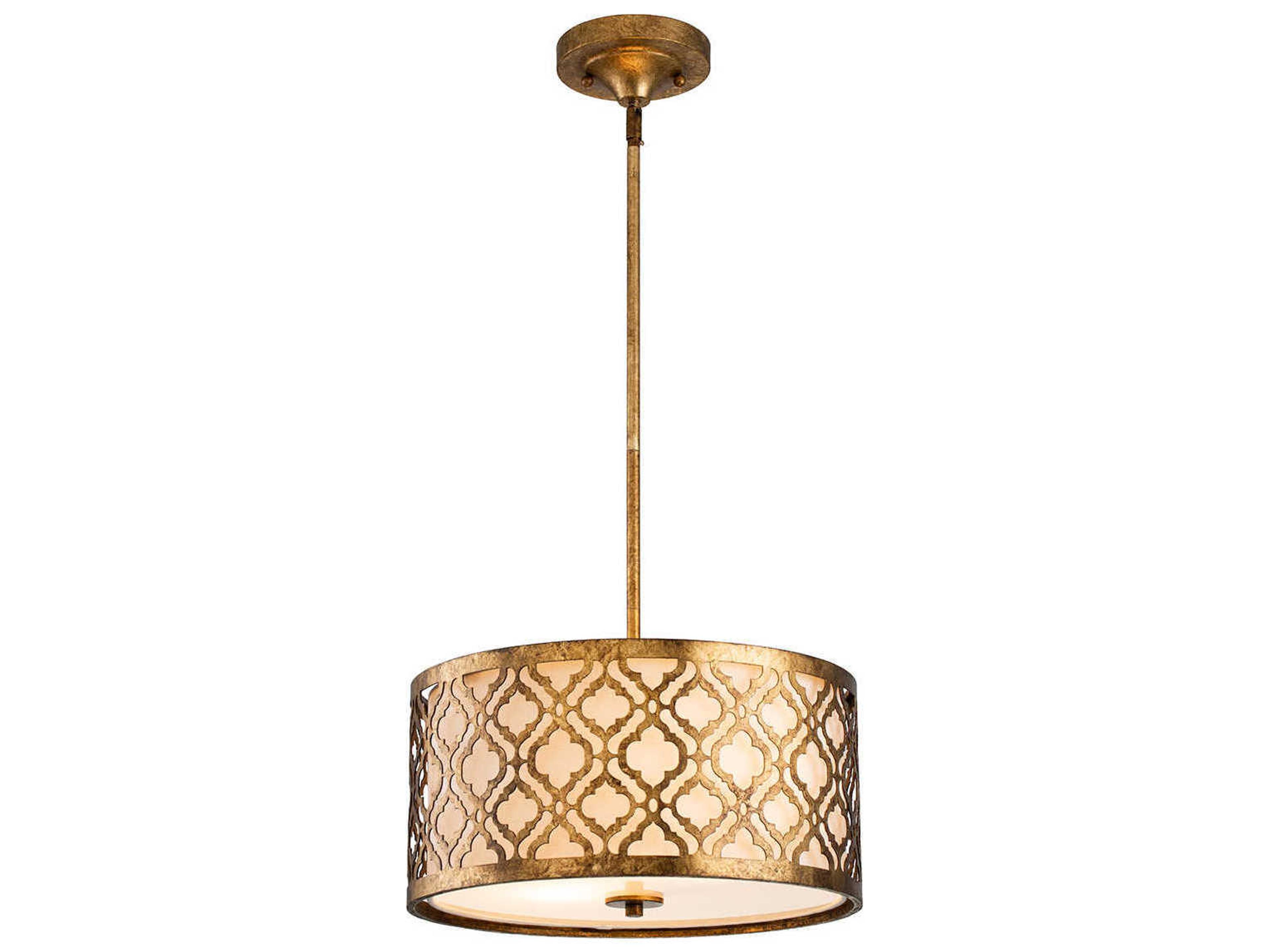 Lucas McKearn Arabella 2-Light Distressed Gold Glass Drum Geometric Pendant