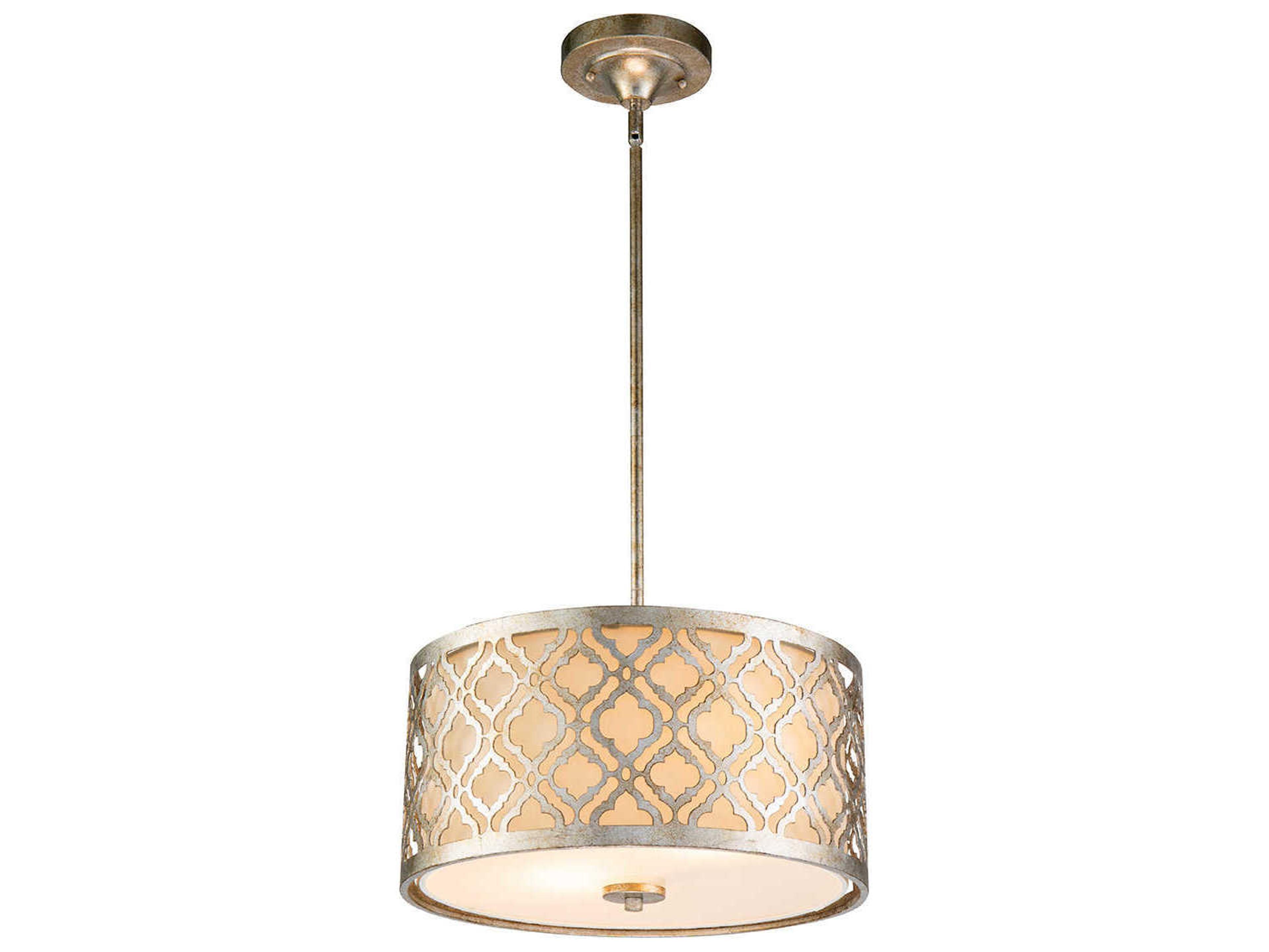 Lucas McKearn Arabella 2-Light Antique Silver Glass Drum Geometric Pendant