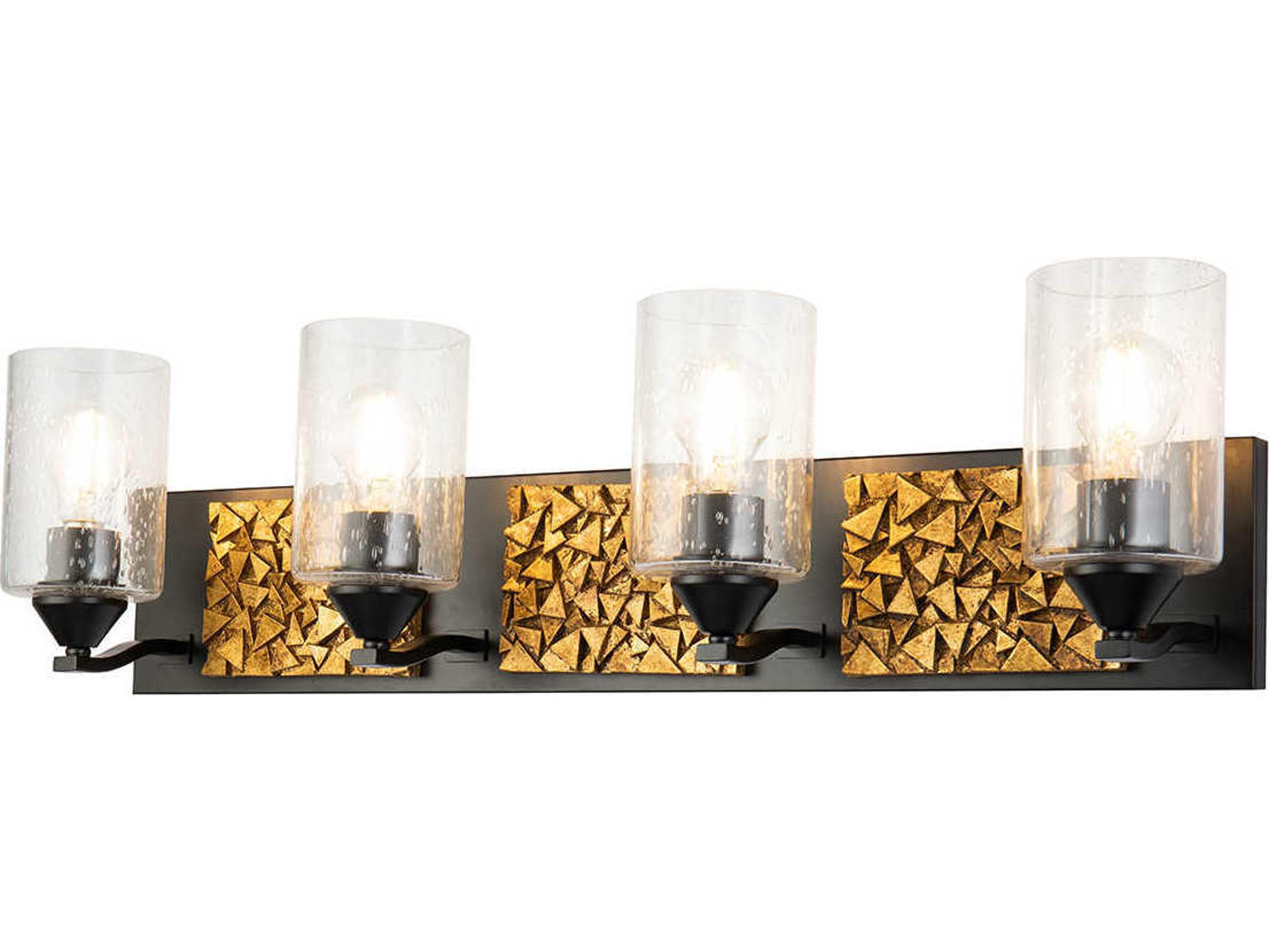 Lucas McKearn Bocage 4-Light Matte Black Antiqued Gold Leaf Glass Vanity Light