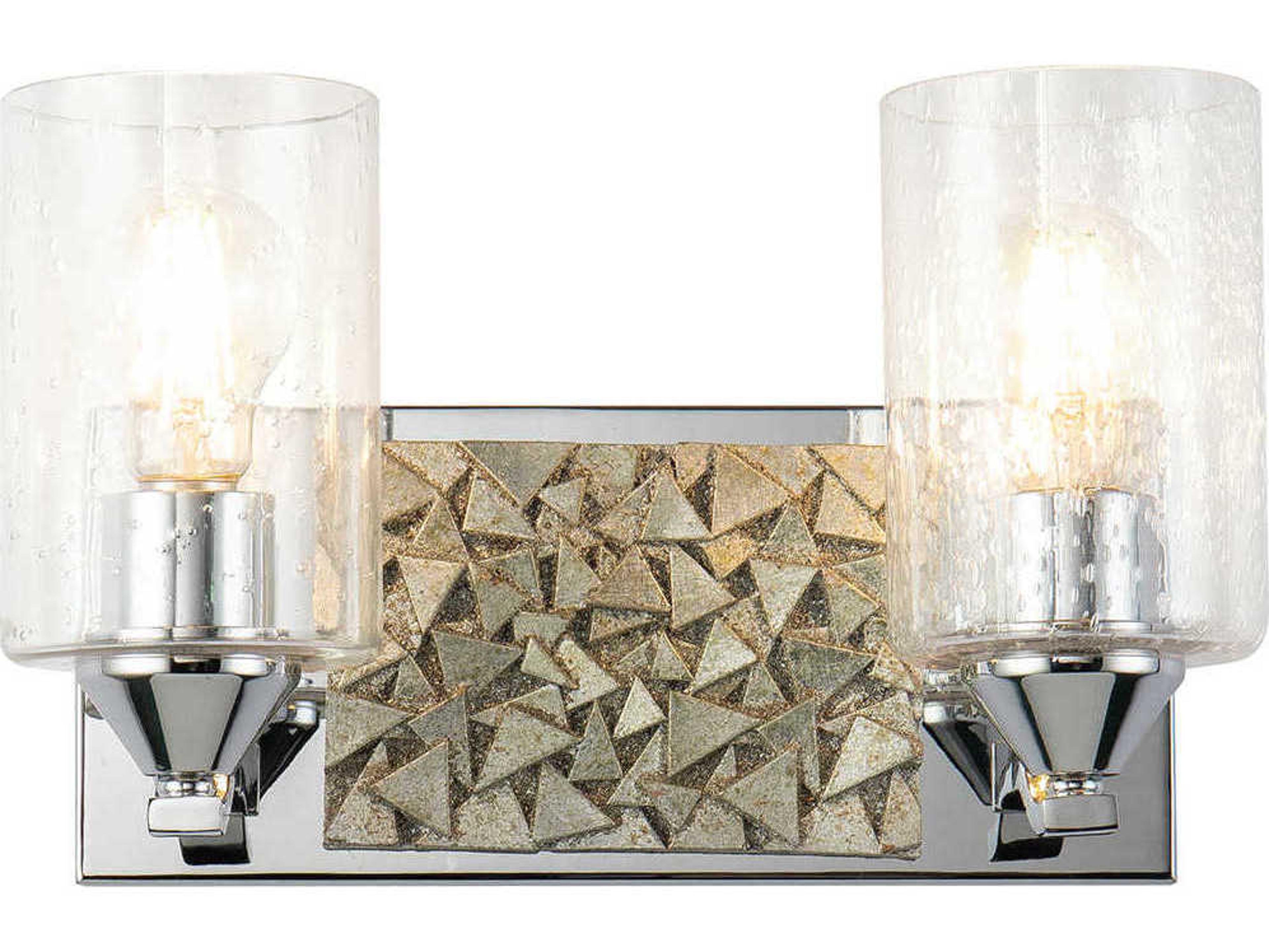 Lucas McKearn Bocage 2-Light Polished Chrome Antiqued Silver Leaf Glass Vanity Light