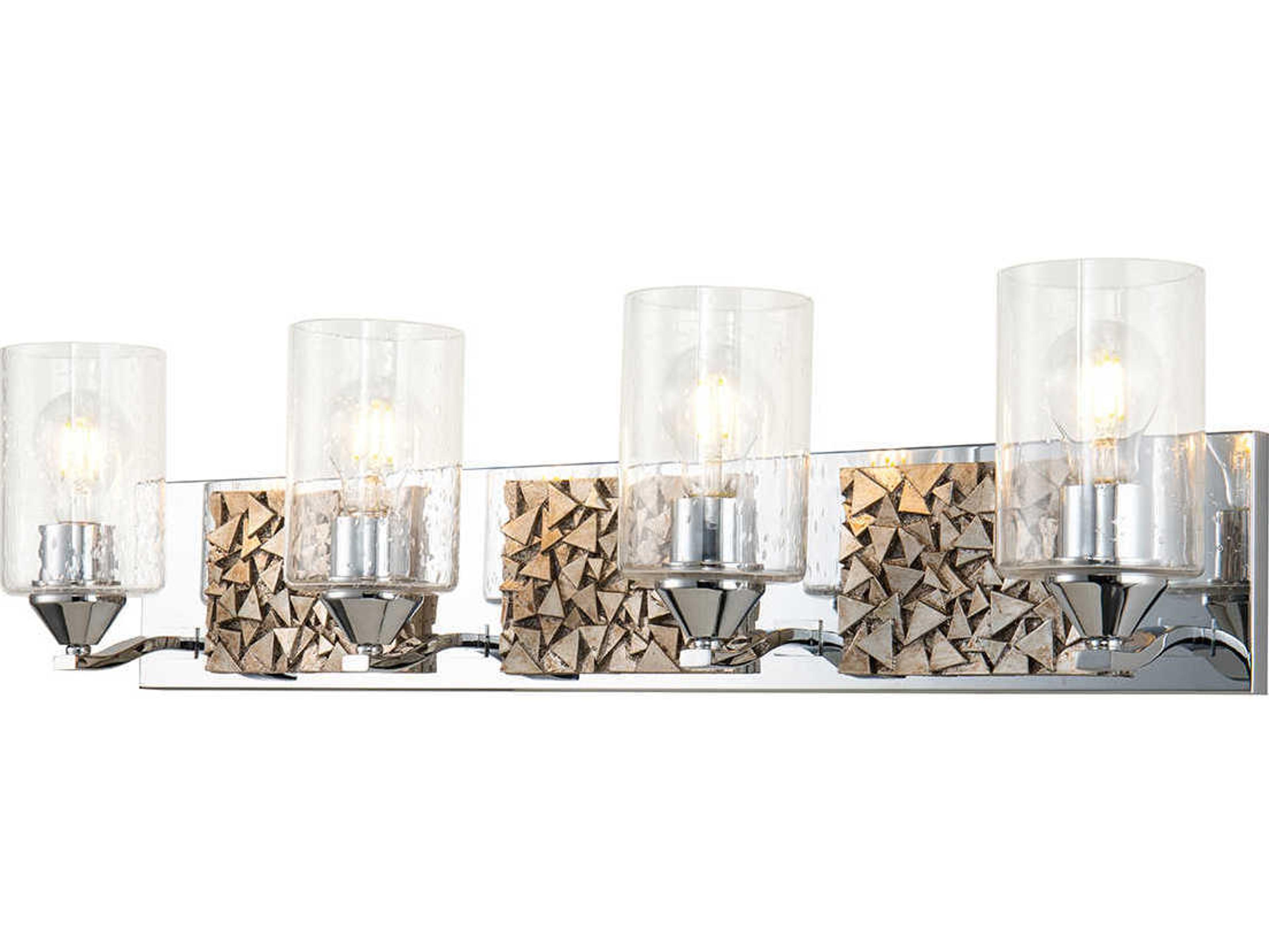 Lucas McKearn Bocage 4-Light Polished Chrome Antiqued Silver Leaf Glass Vanity Light