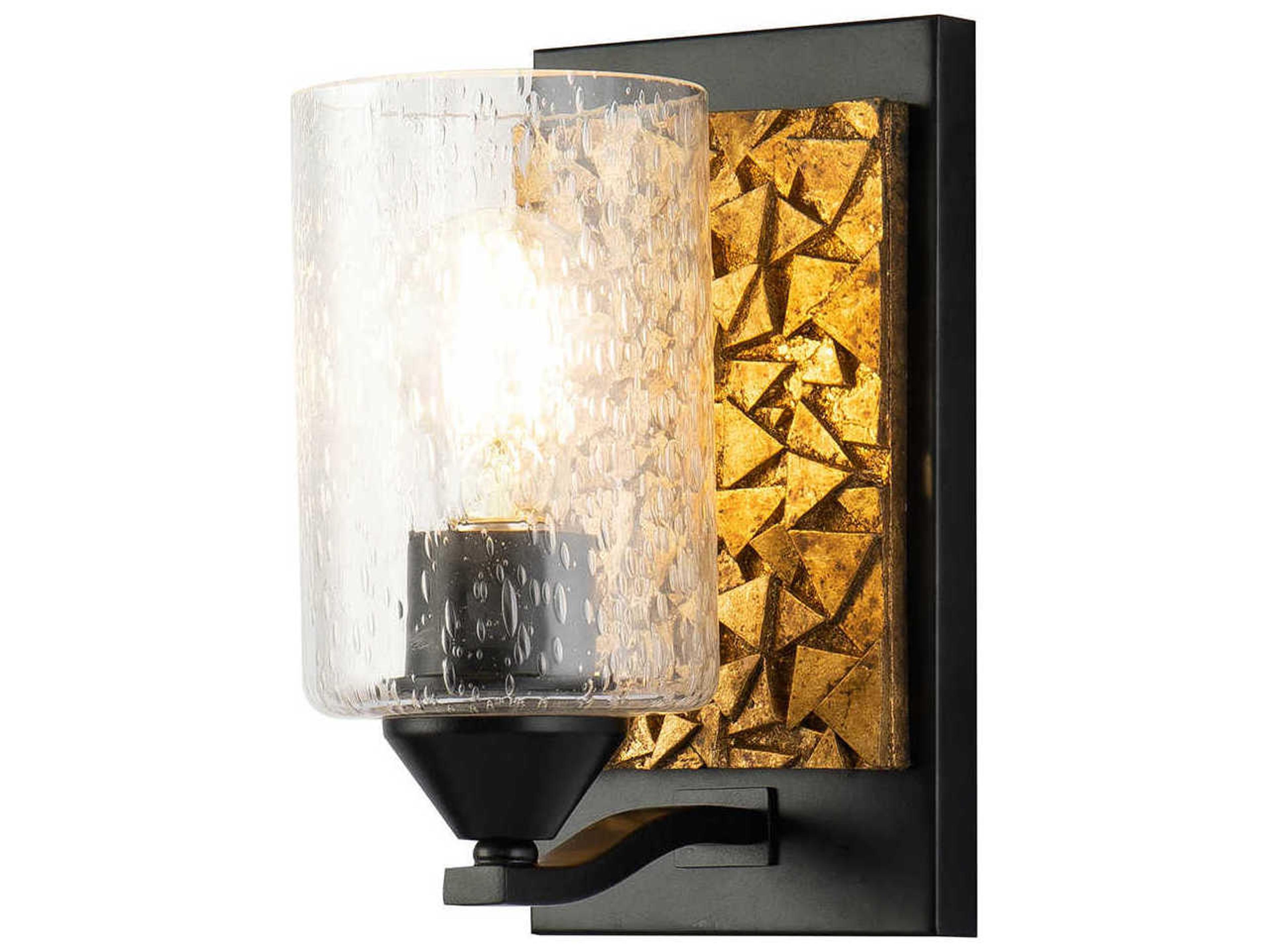 Lucas McKearn Bocage 1-Light Matte Black Antiqued Gold Leaf Glass Wall Sconce