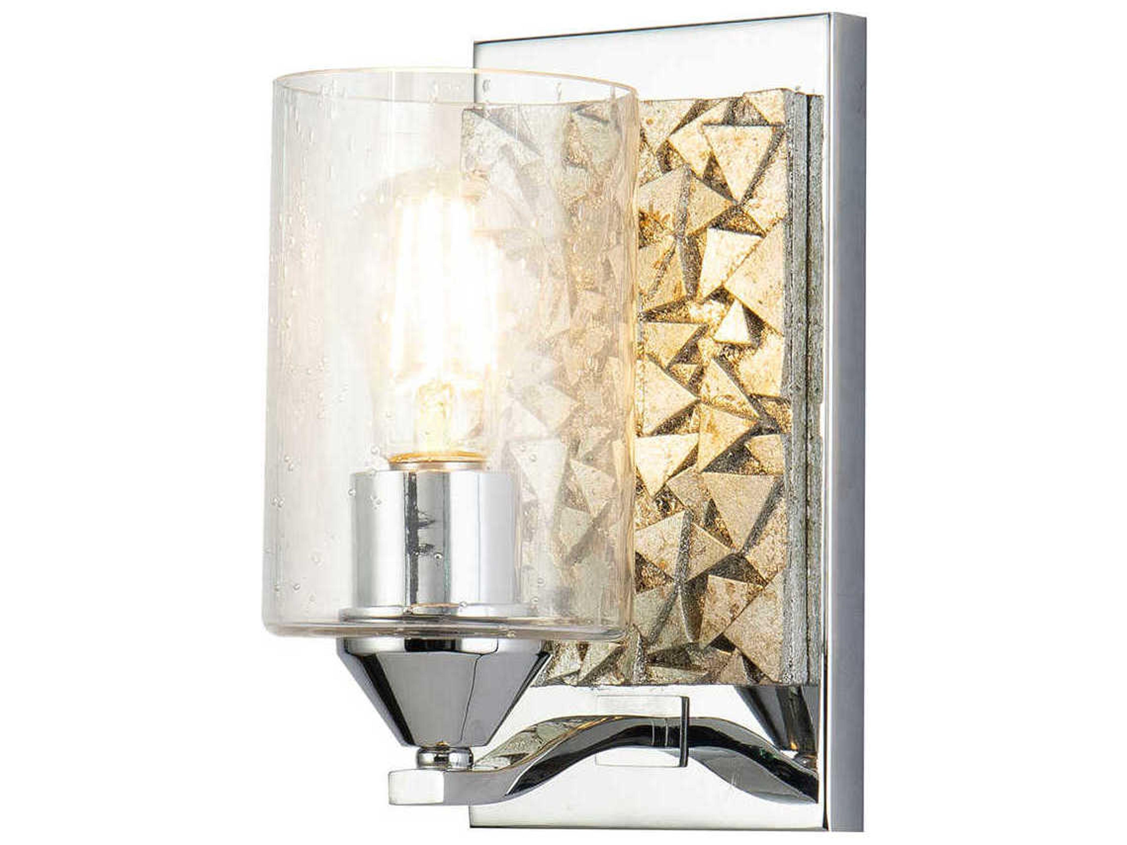 Lucas McKearn Bocage 1-Light Polished Chrome Antiqued Silver Leaf Glass Wall Sconce