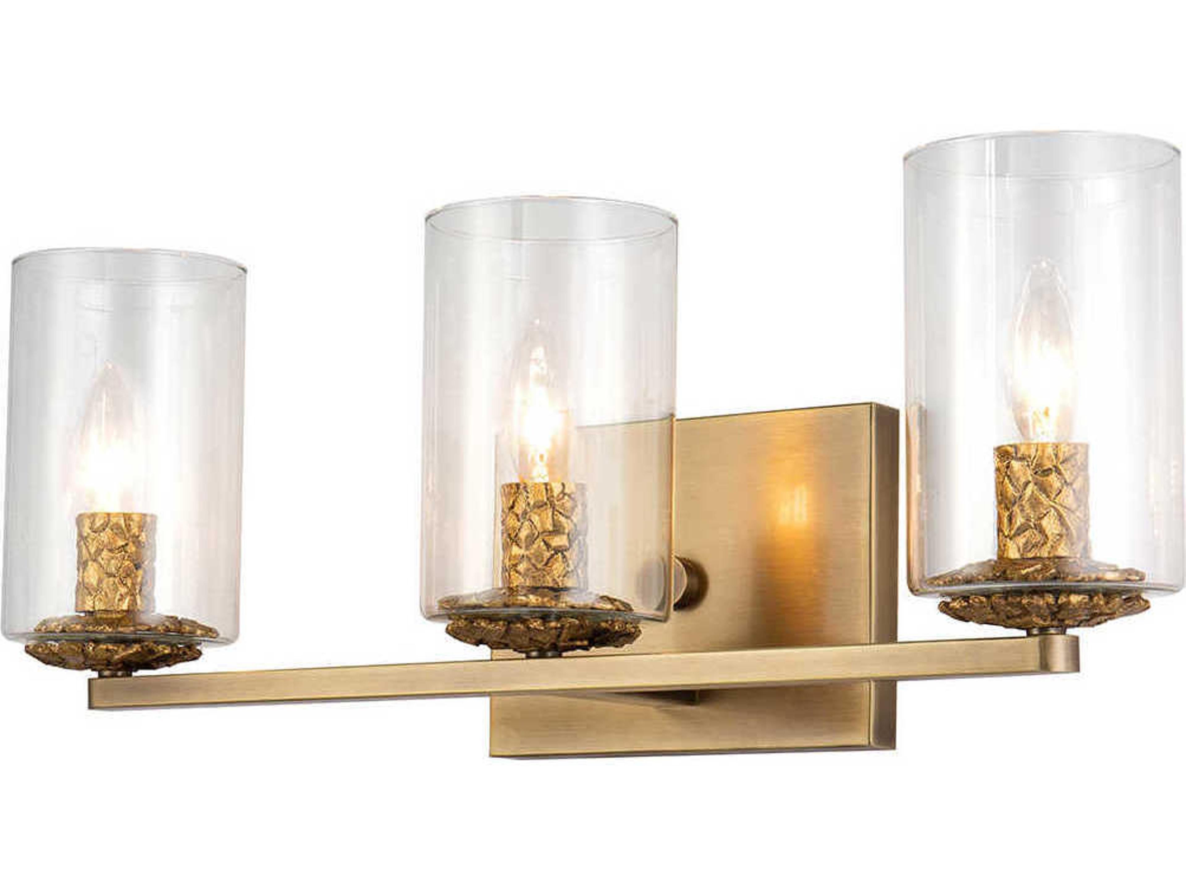 Lucas McKearn Bolivar 3-Light Antique Brass Glass Vanity Light