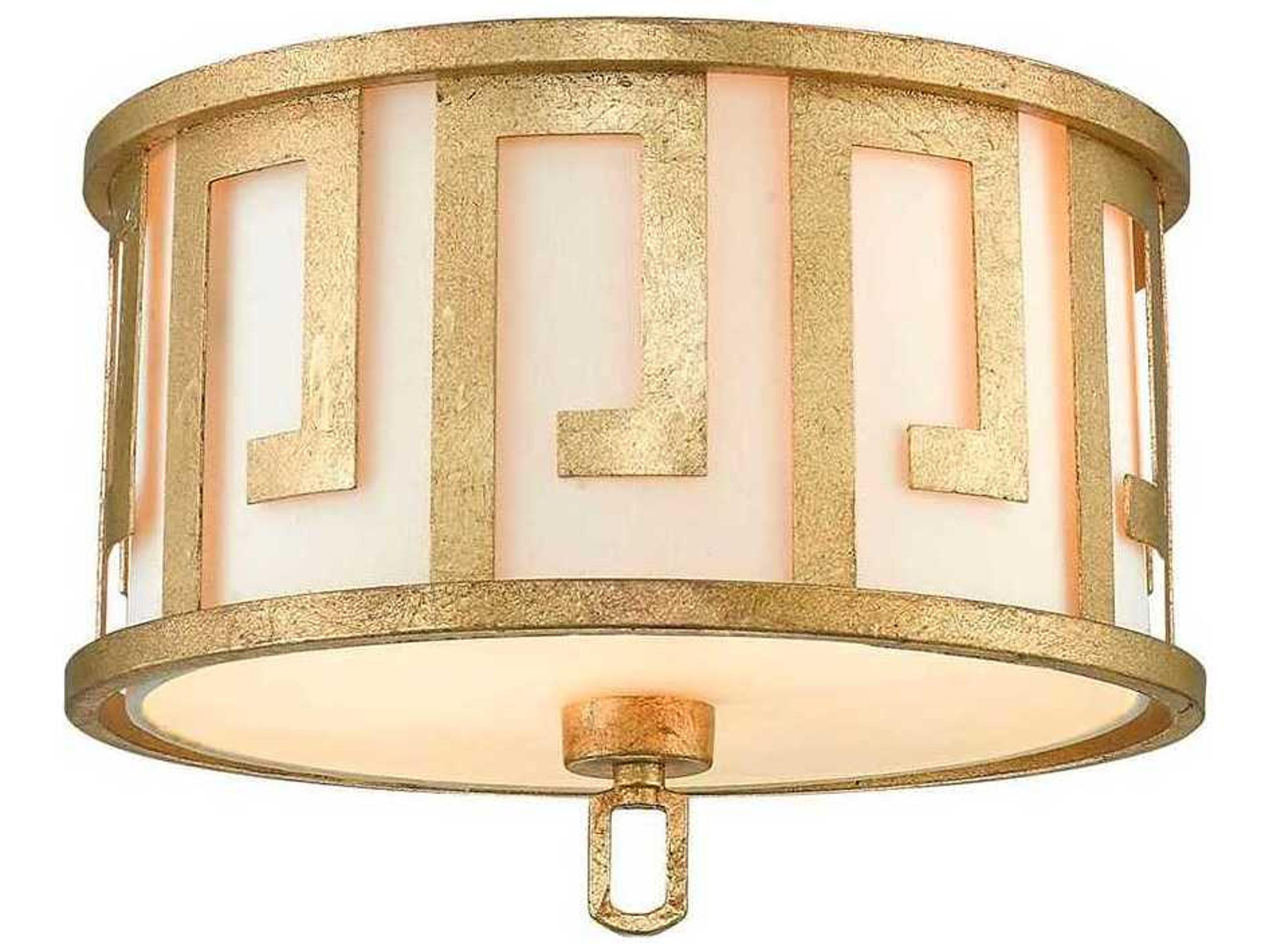 Lucas McKearn Lemuria 2-Light Distressed Gold Geometric Round Flush Mount