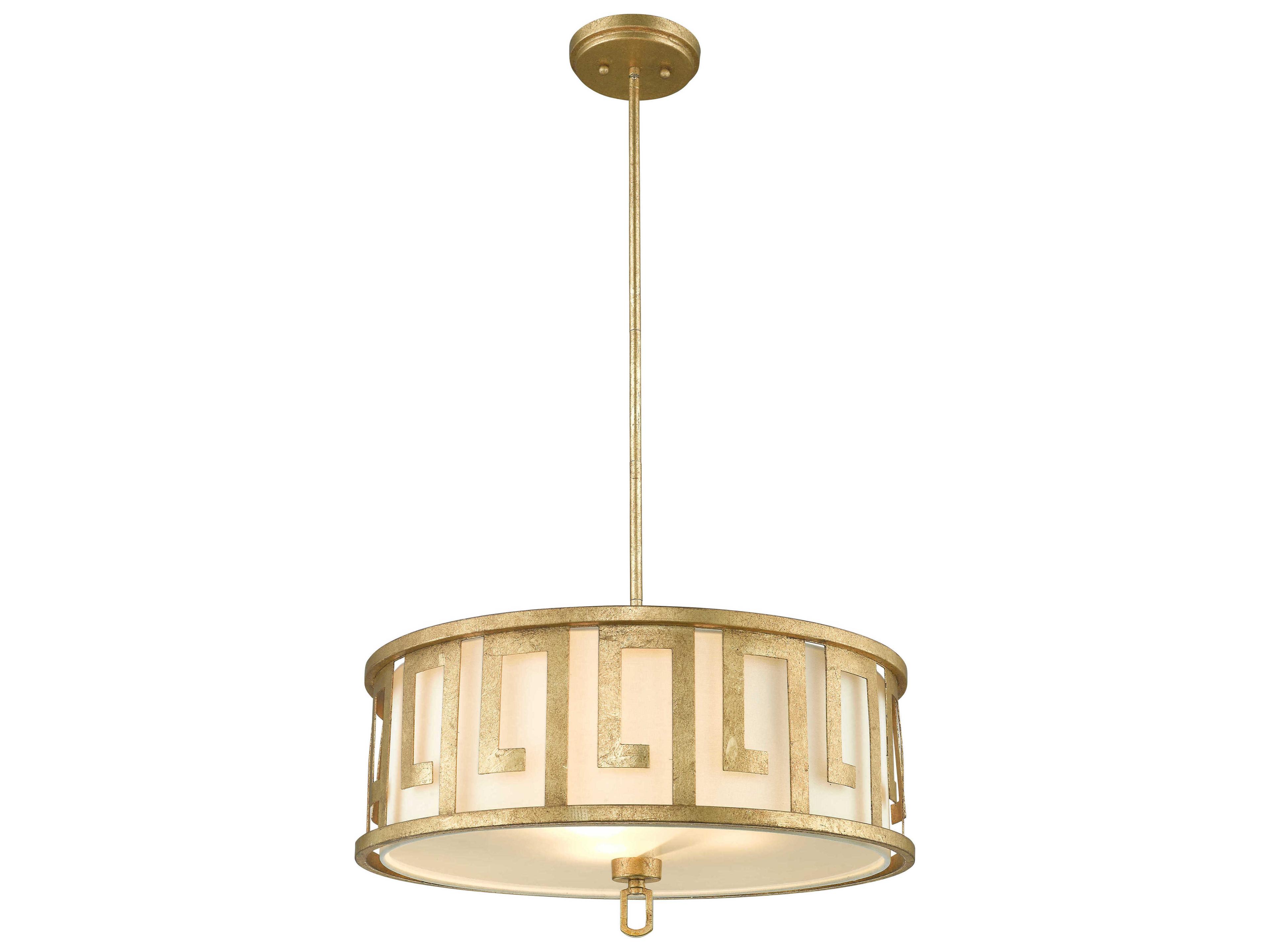 Lucas McKearn Lemuria 3-Light Distressed Gold Drum Geometric Pendant