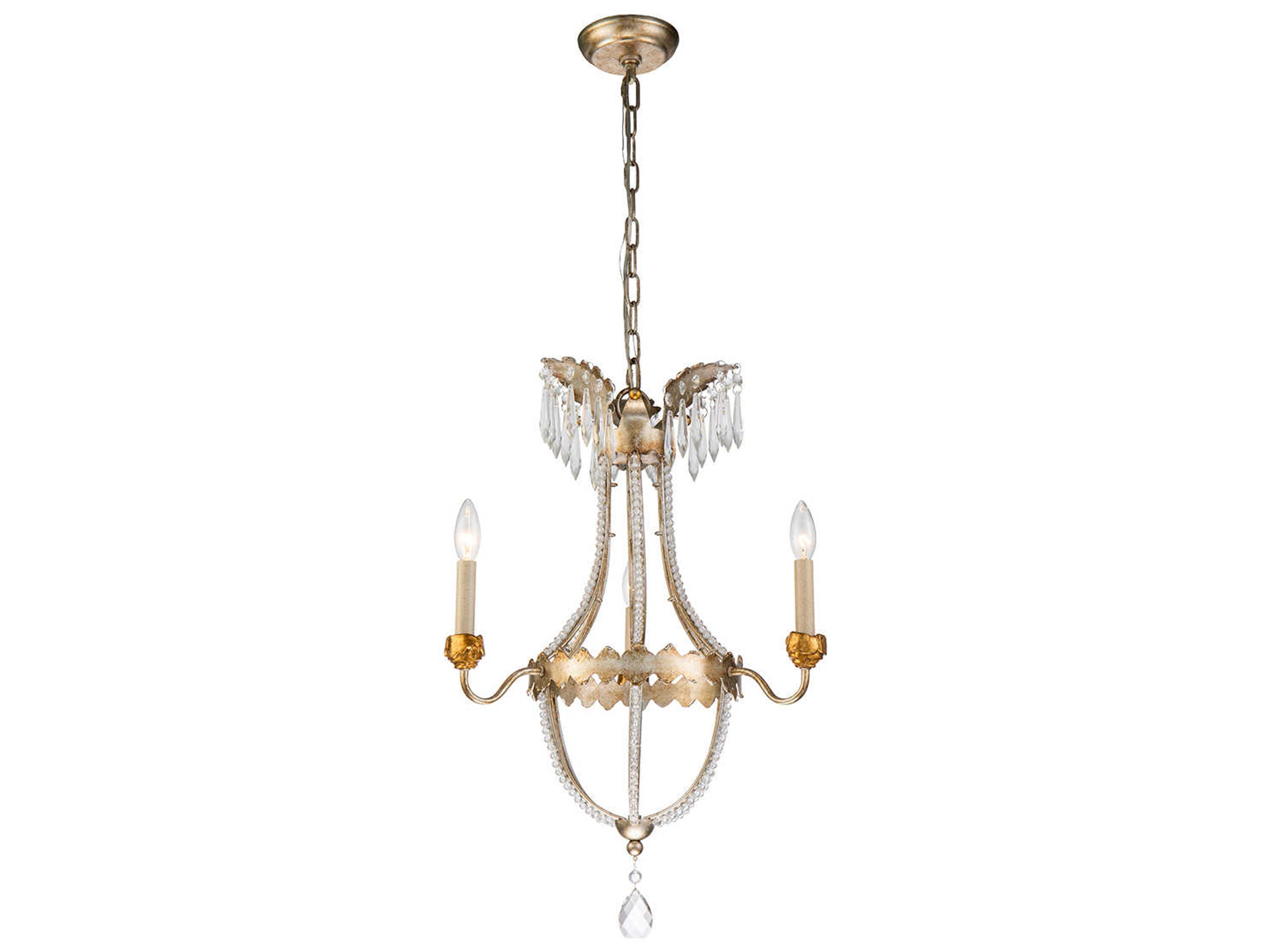 Lucas McKearn 3-Light Distressed Silver Gold Crystal Candelabra Chandelier