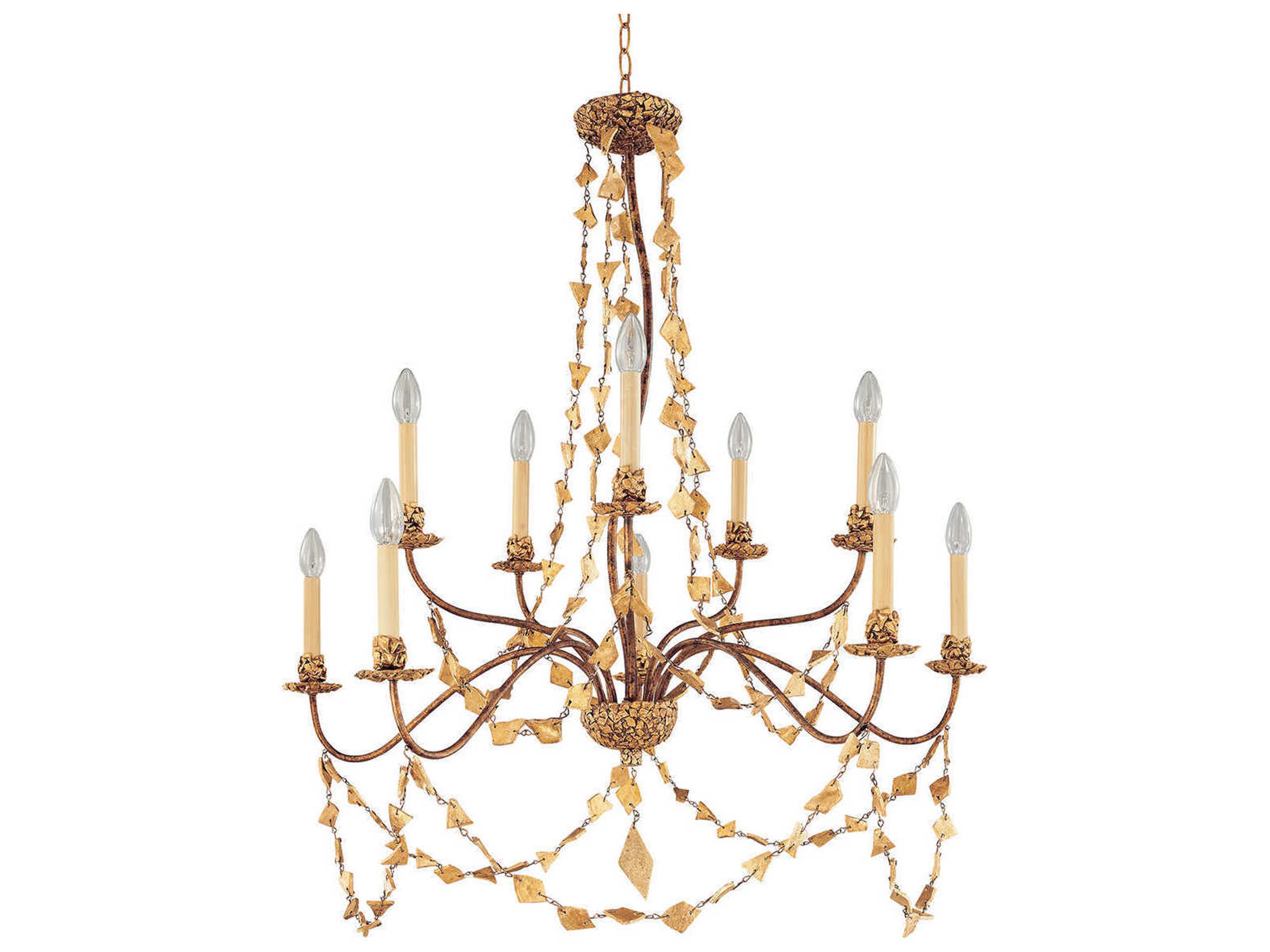 Lucas McKearn Mosaic 10-Light Gold Leaf Candelabra Chandelier