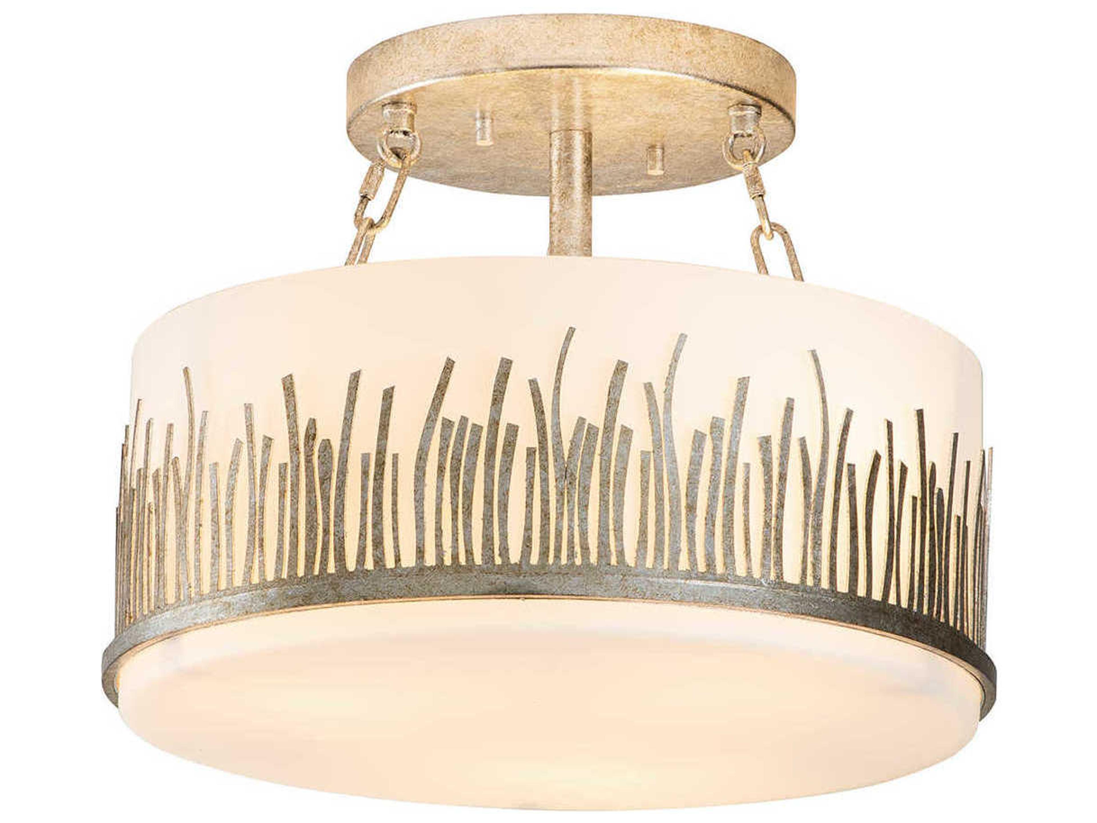 Lucas McKearn Sawgrass 3-Light Silver Glass Drum Round Semi Flush Mount