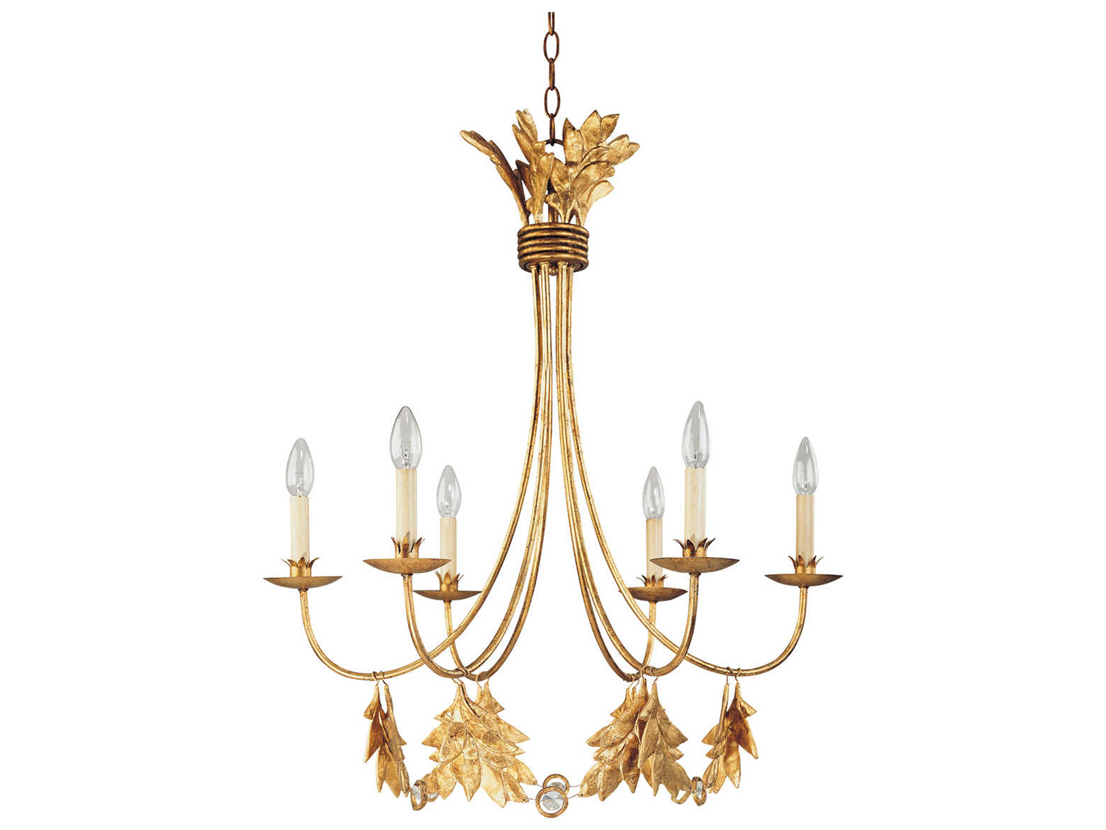 Lucas McKearn Sweet Olive 6-Light Distressed Gold Crystal Accent Clear Candelabra Chandelier