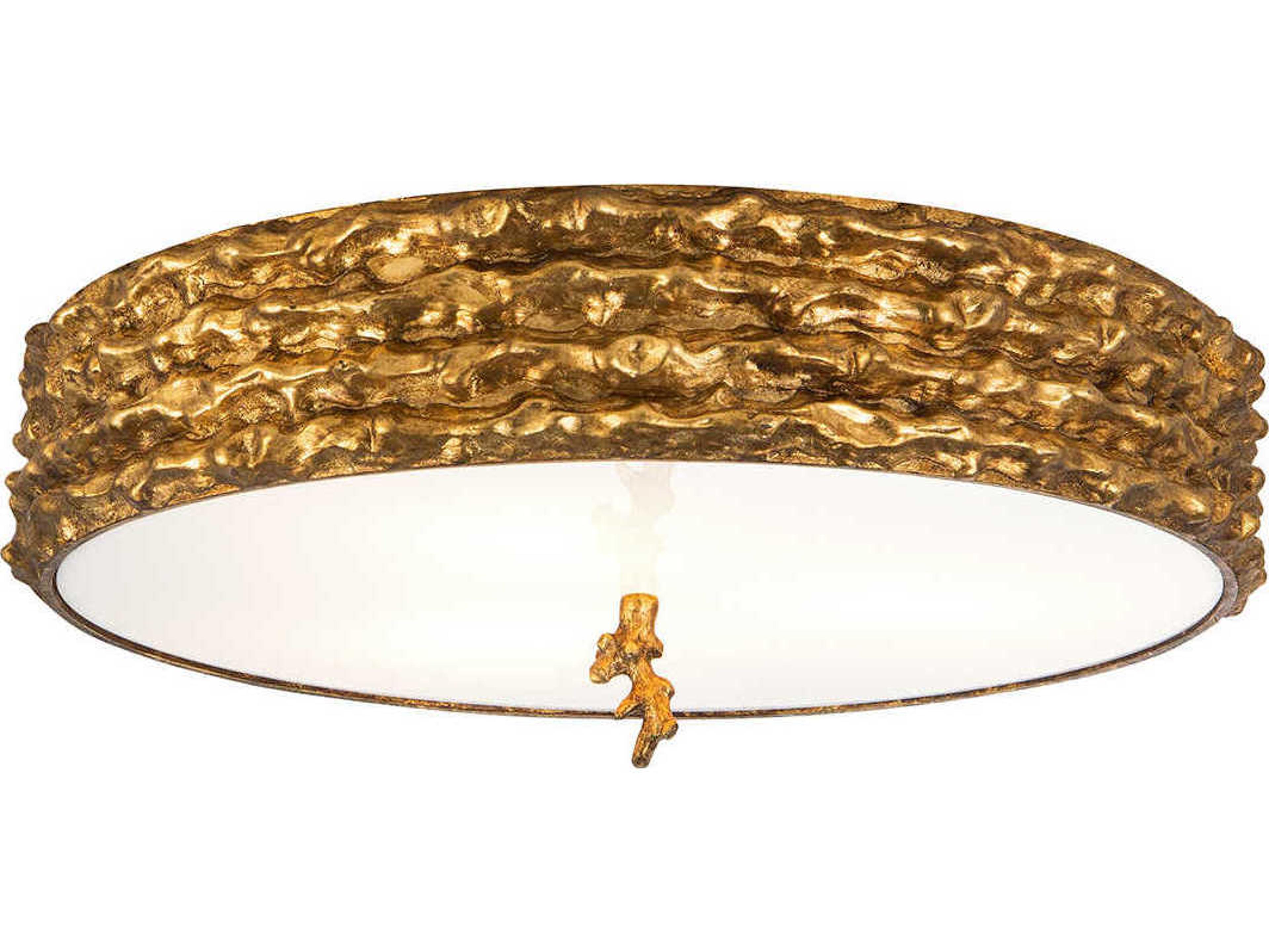 Lucas McKearn Trellis 4-Light Gold Leaf Glass Round Flush Mount