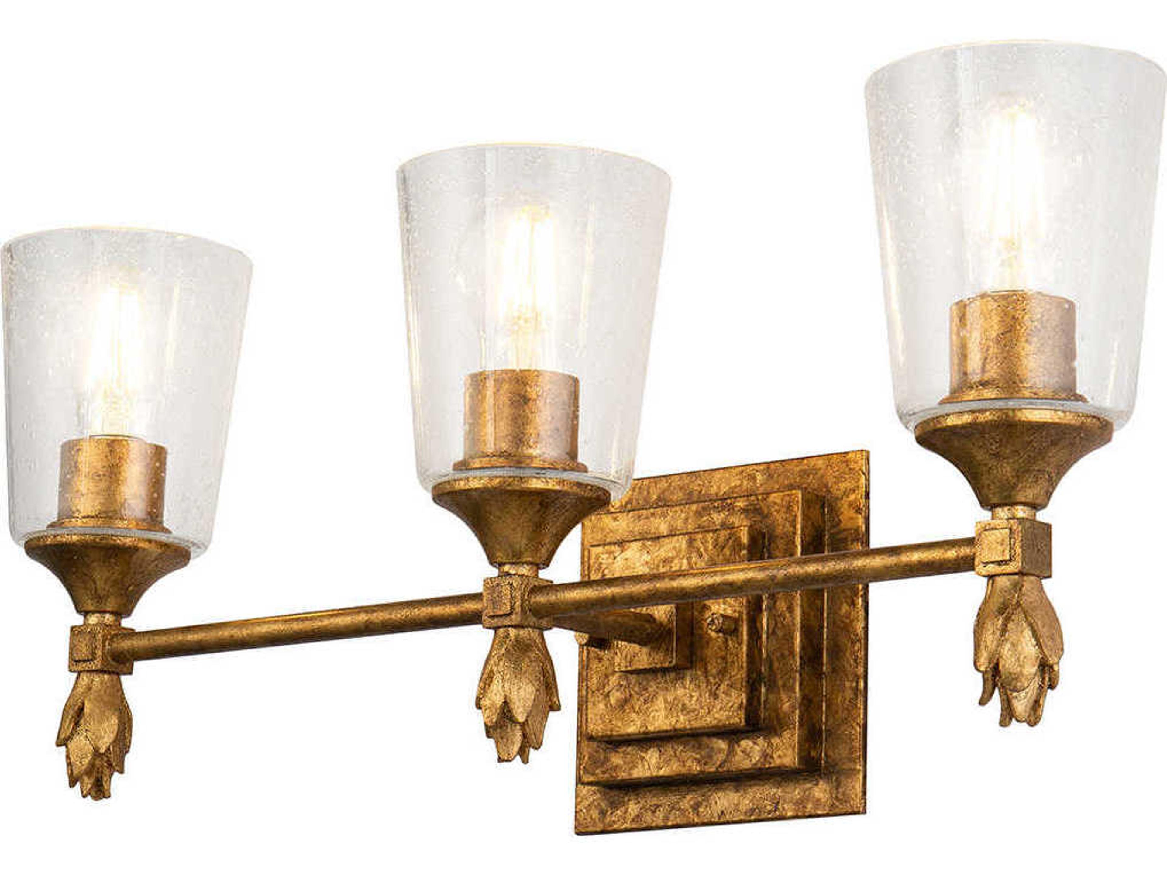 Lucas McKearn Vetiver 3-Light Gold Leaf Glass Vanity Light