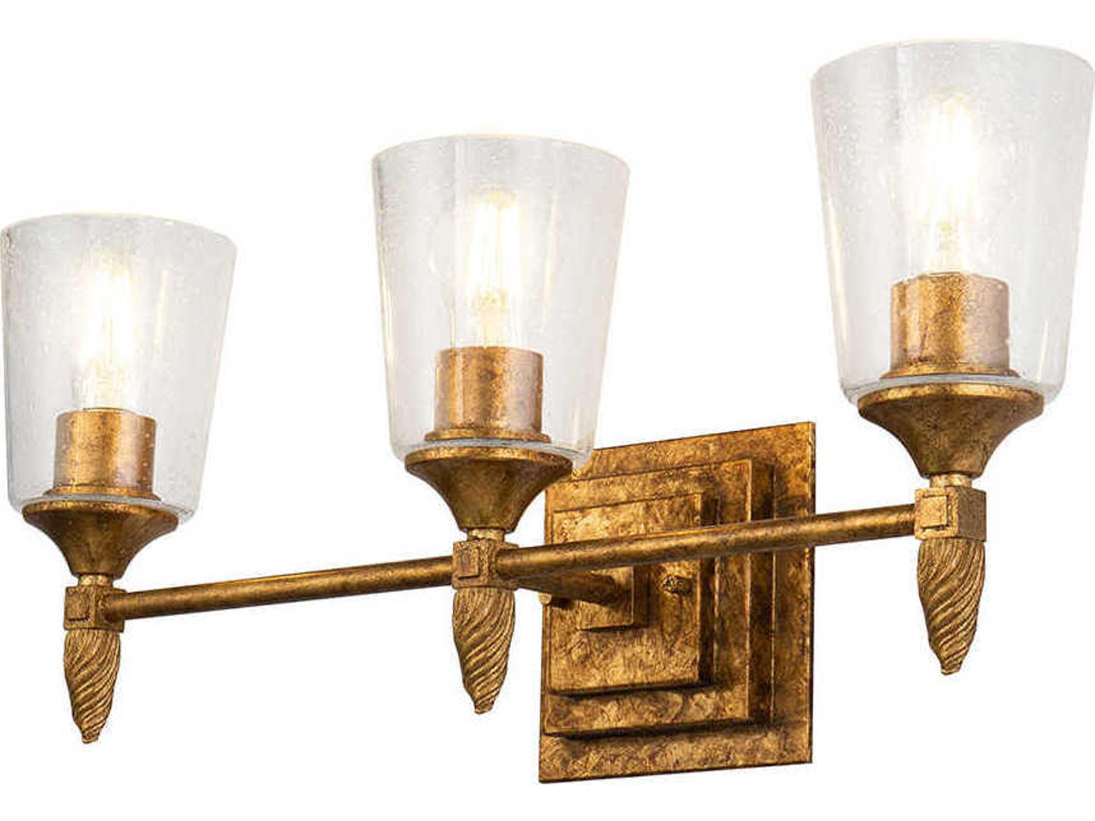 Lucas McKearn Vetiver 3-Light Gold Leaf Glass Vanity Light