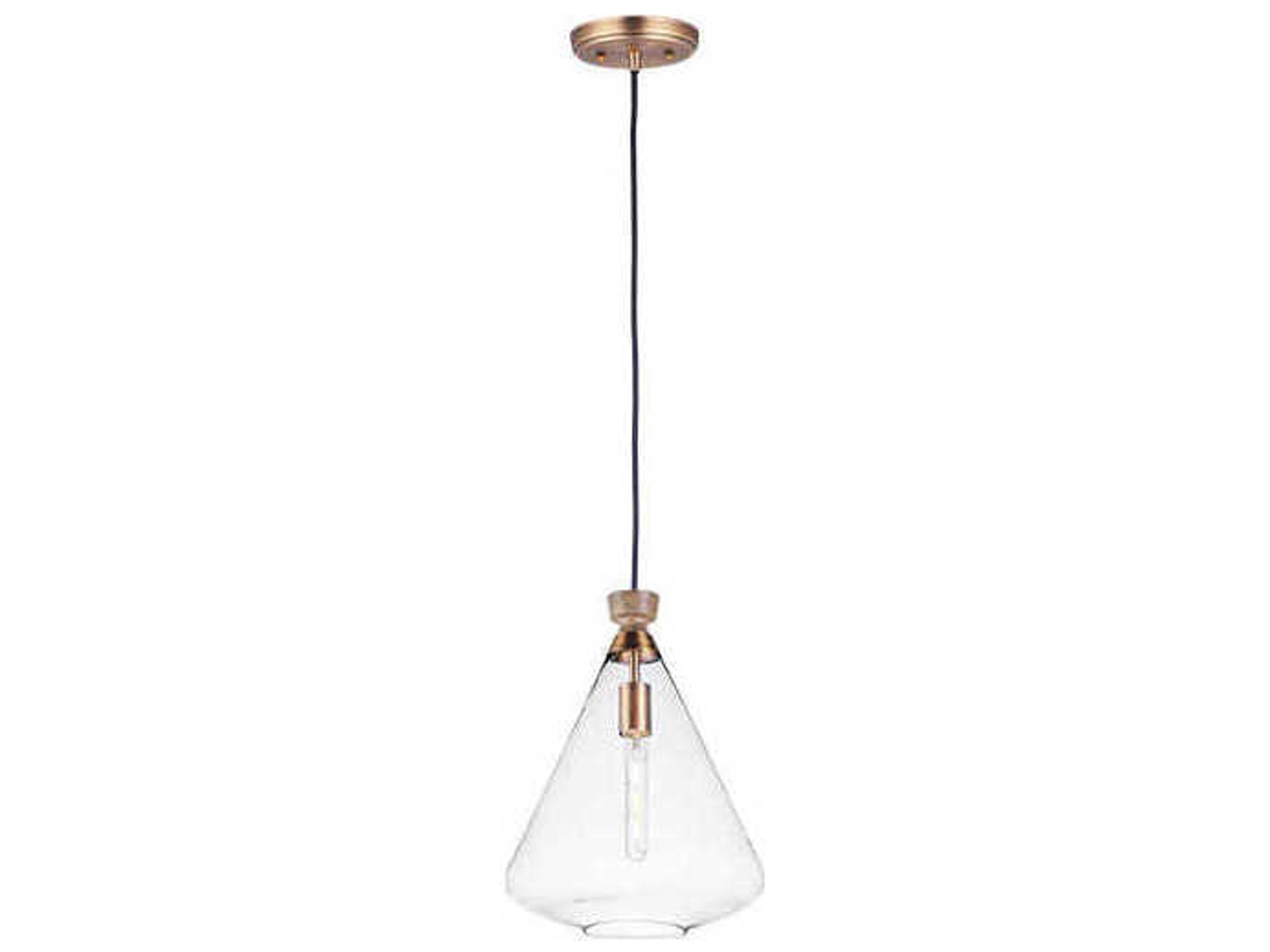 Maxim Lighting Abbott 1-Light Weathered Oak Antique Brass Black Glass Bell Pendant