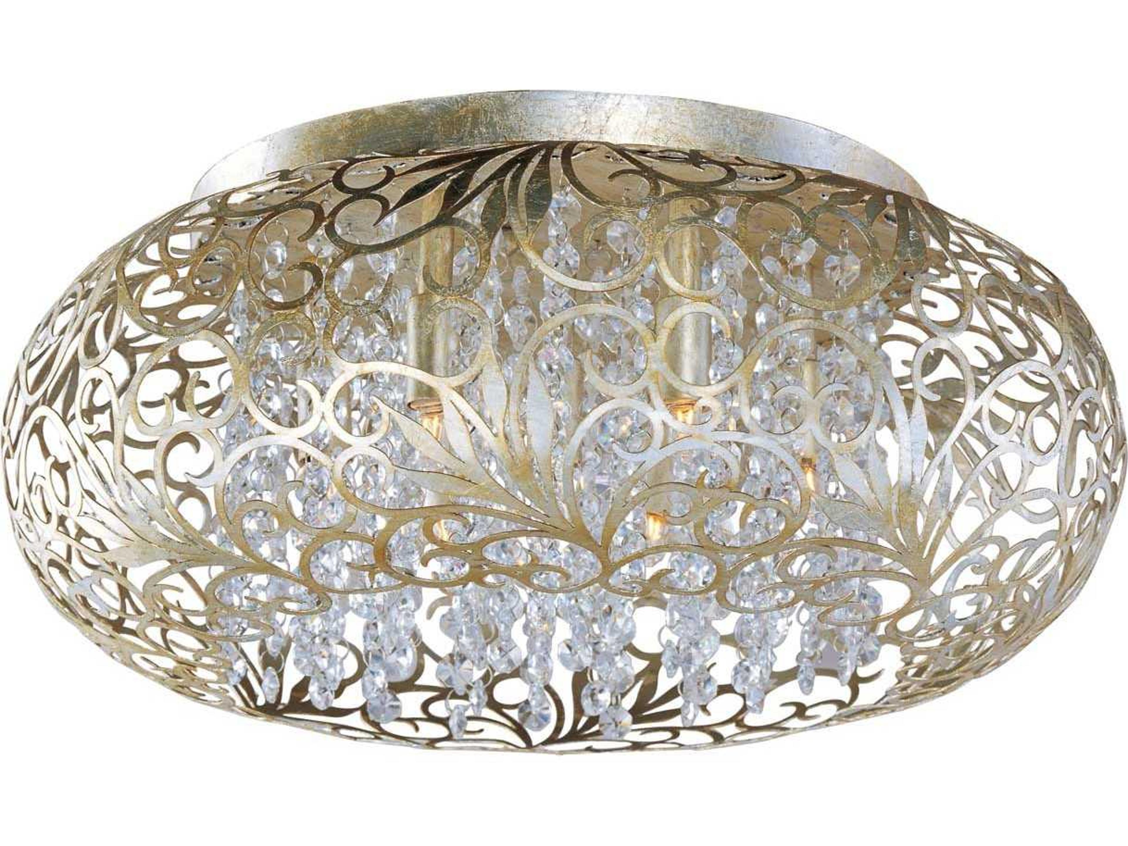 Maxim Lighting Arabesque 7-Light Golden Silver Crystal Glass Round Flush Mount