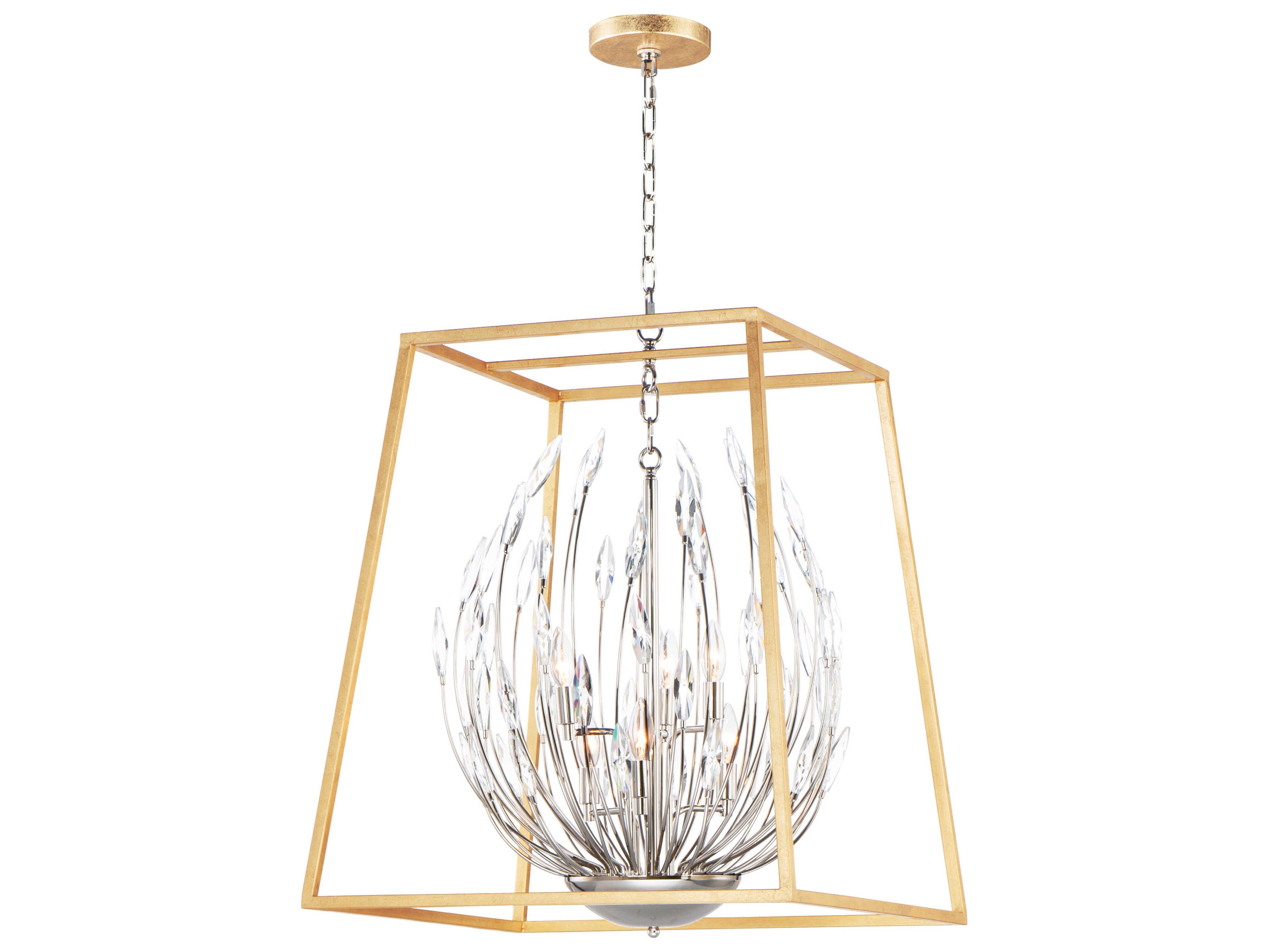 Maxim Lighting Bouquet 6-Light Polished Nickel Gold Leaf Crystal Glass Geometric Chandelier