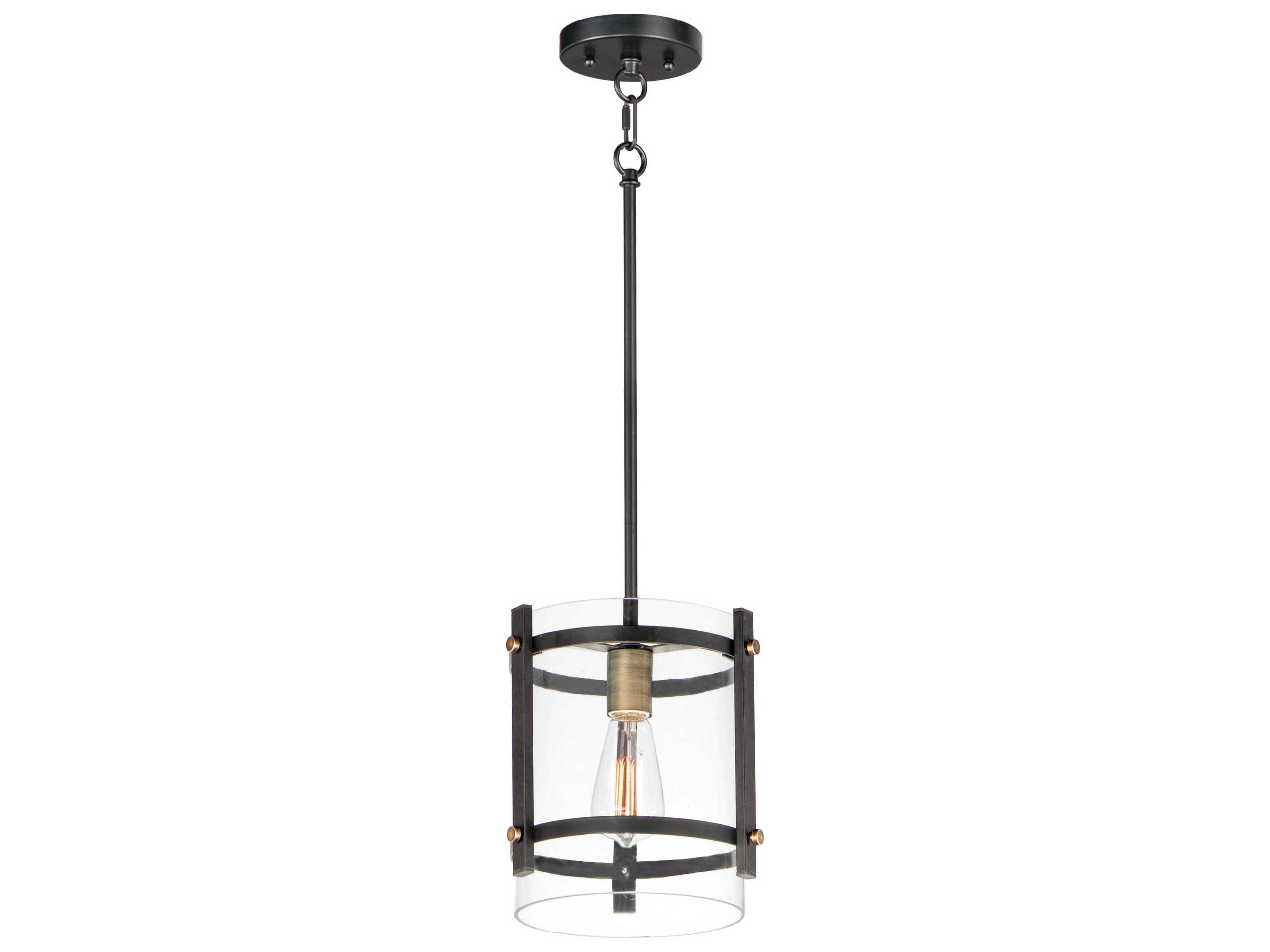 Maxim Lighting Capitol 1-Light Black Antique Brass Glass Cylinder Pendant