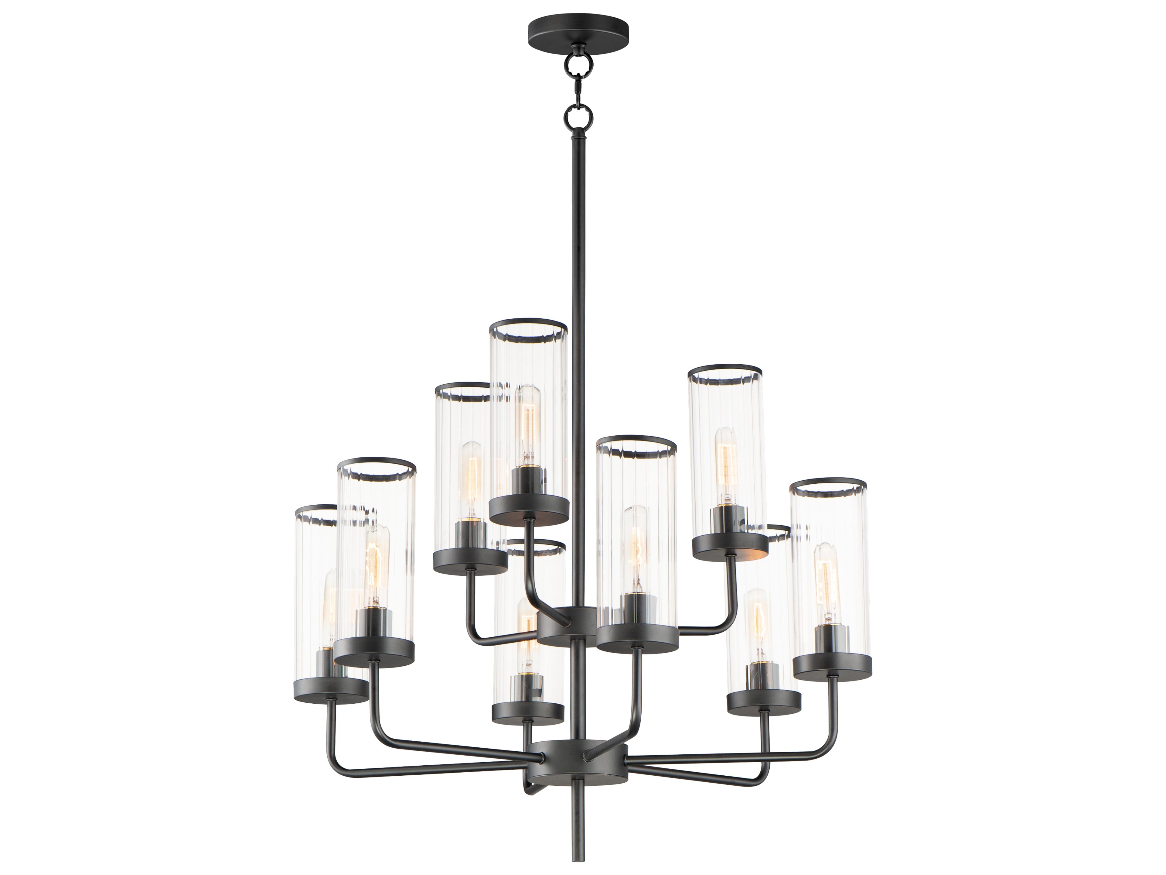 Maxim Lighting Crosby 9-Light Black Glass Candelabra Cylinder Tiered Chandelier