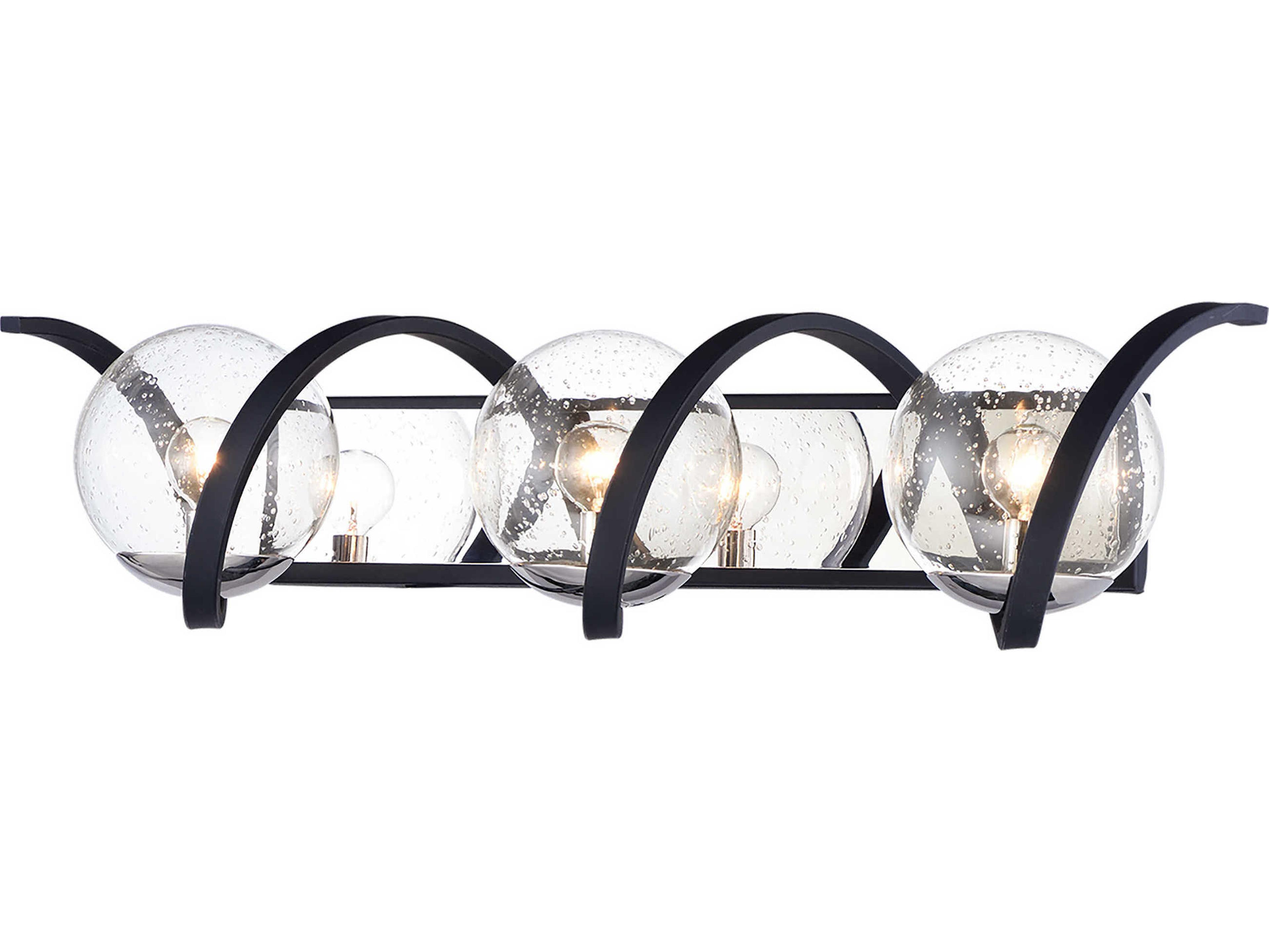 Maxim Lighting Curlicue 3-Light Black Polished Nickel Glass Vanity Light