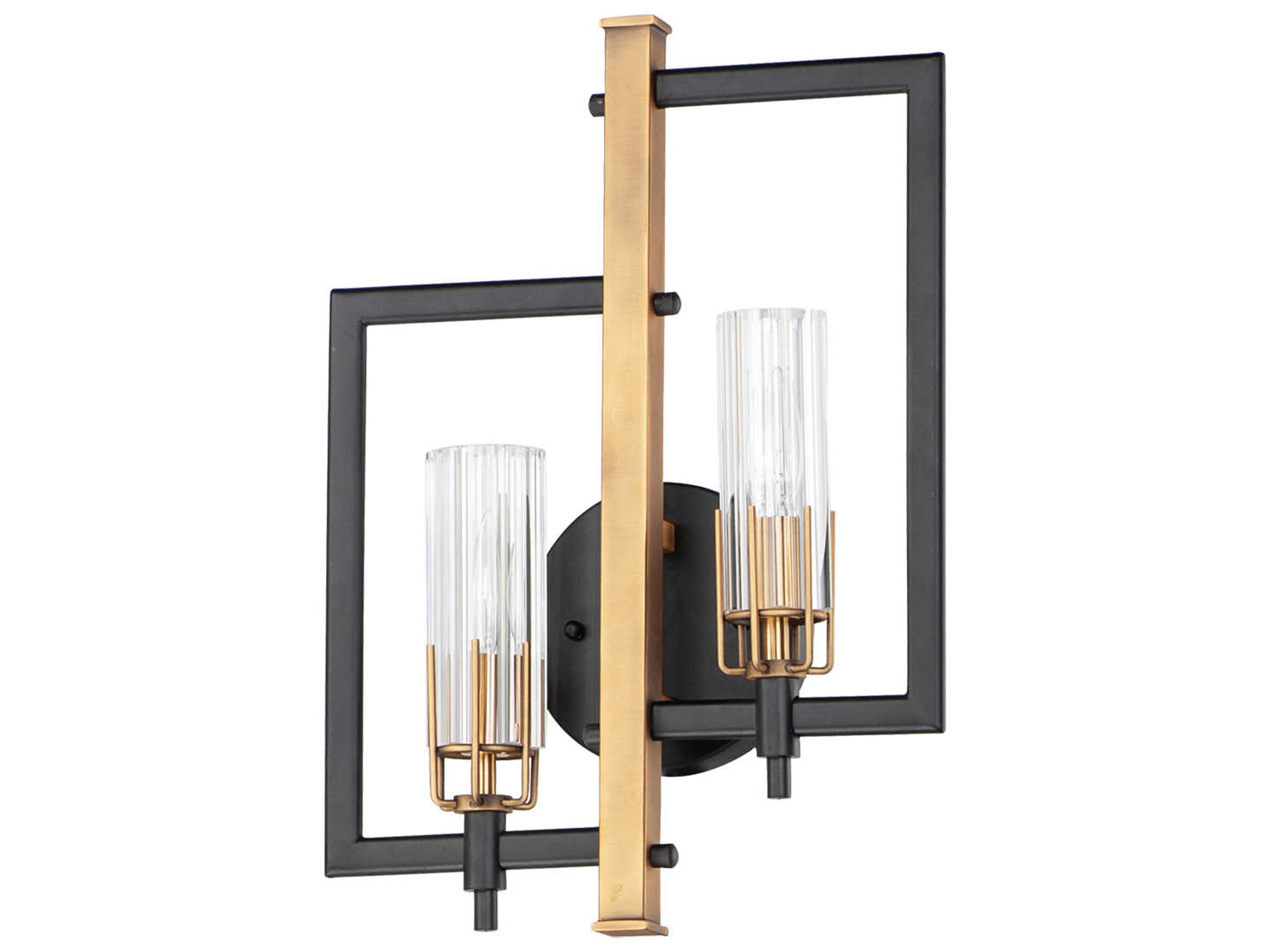 Maxim Lighting Flambeau 2-Light Black Antique Brass Glass Wall Sconce