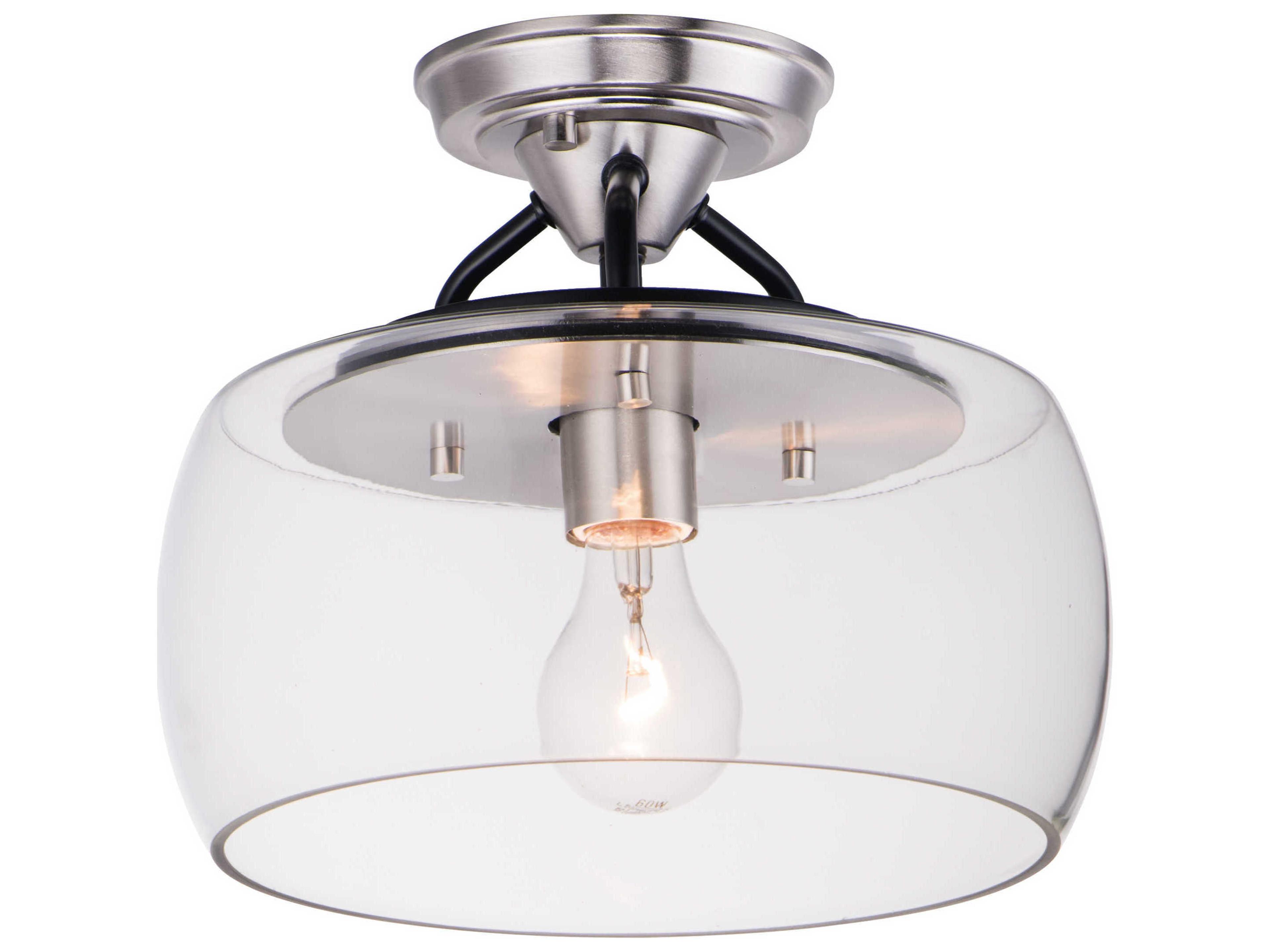 Maxim Lighting Goblet 1-Light Black Satin Nickel Glass Cylinder Round Semi Flush Mount