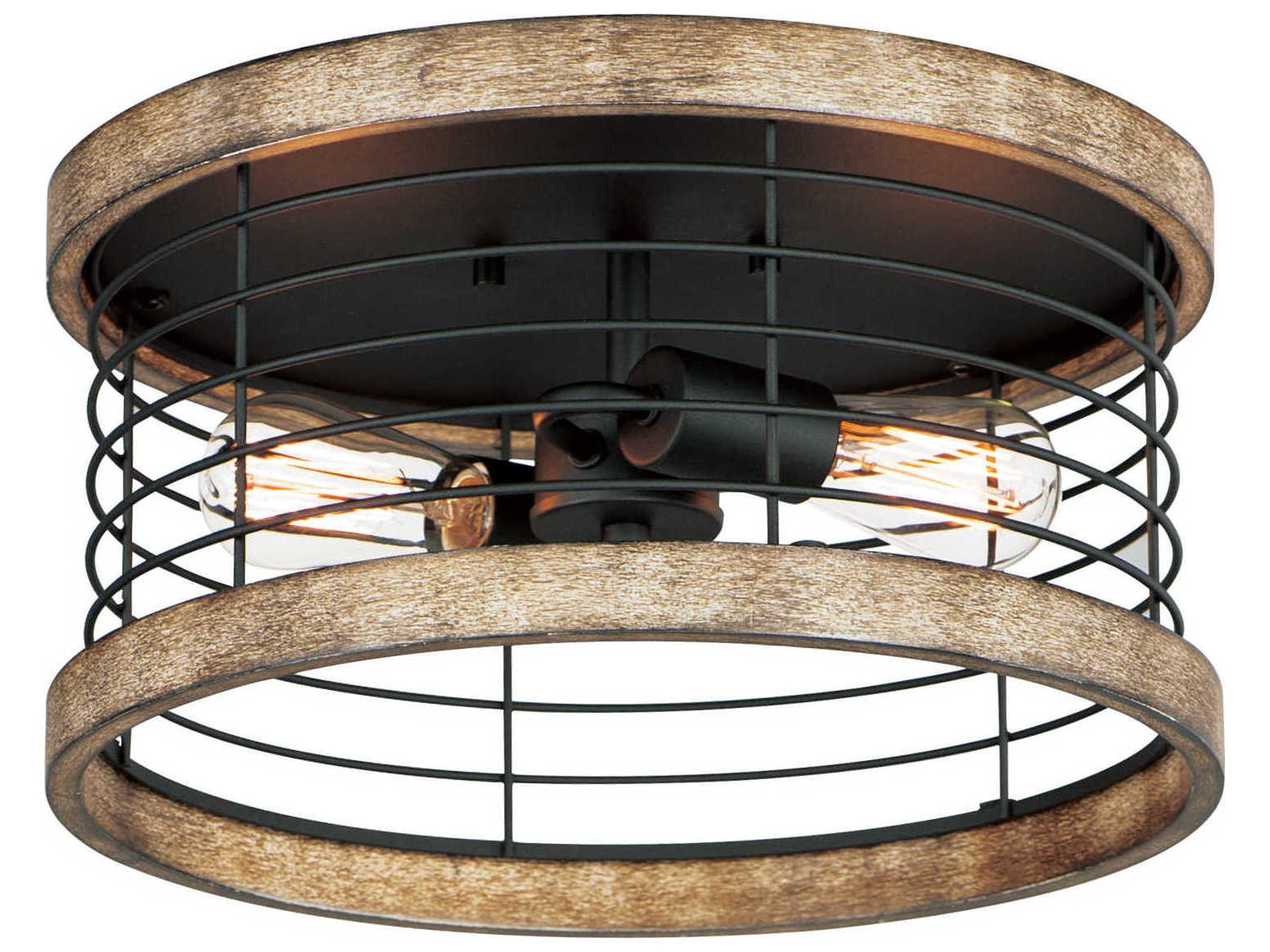 Maxim Lighting Homestead 2-Light Driftwood Black Brown Drum Flush Mount