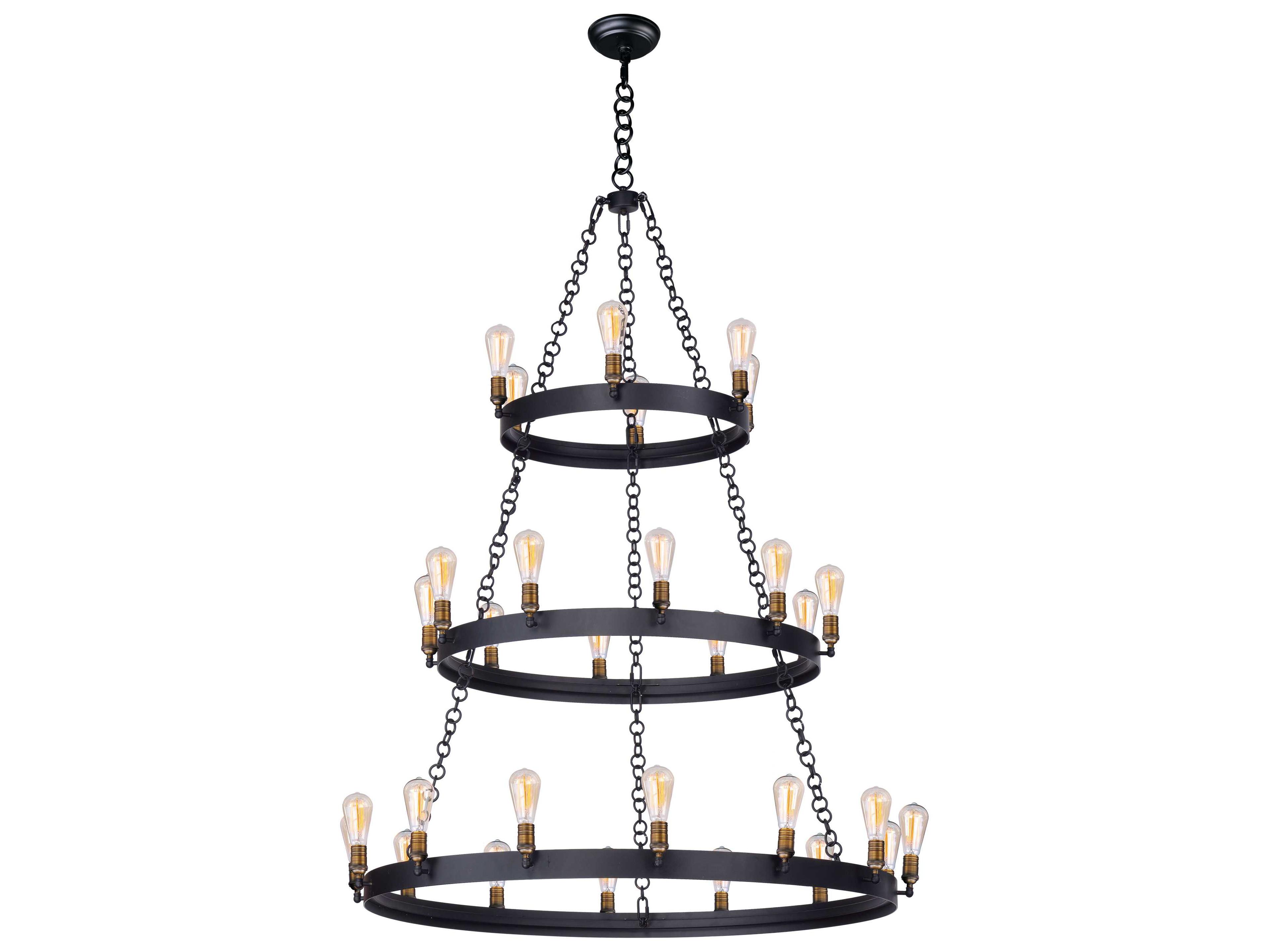 Maxim Lighting Noble 30-Light Black Natural Aged Brass Tiered Chandelier