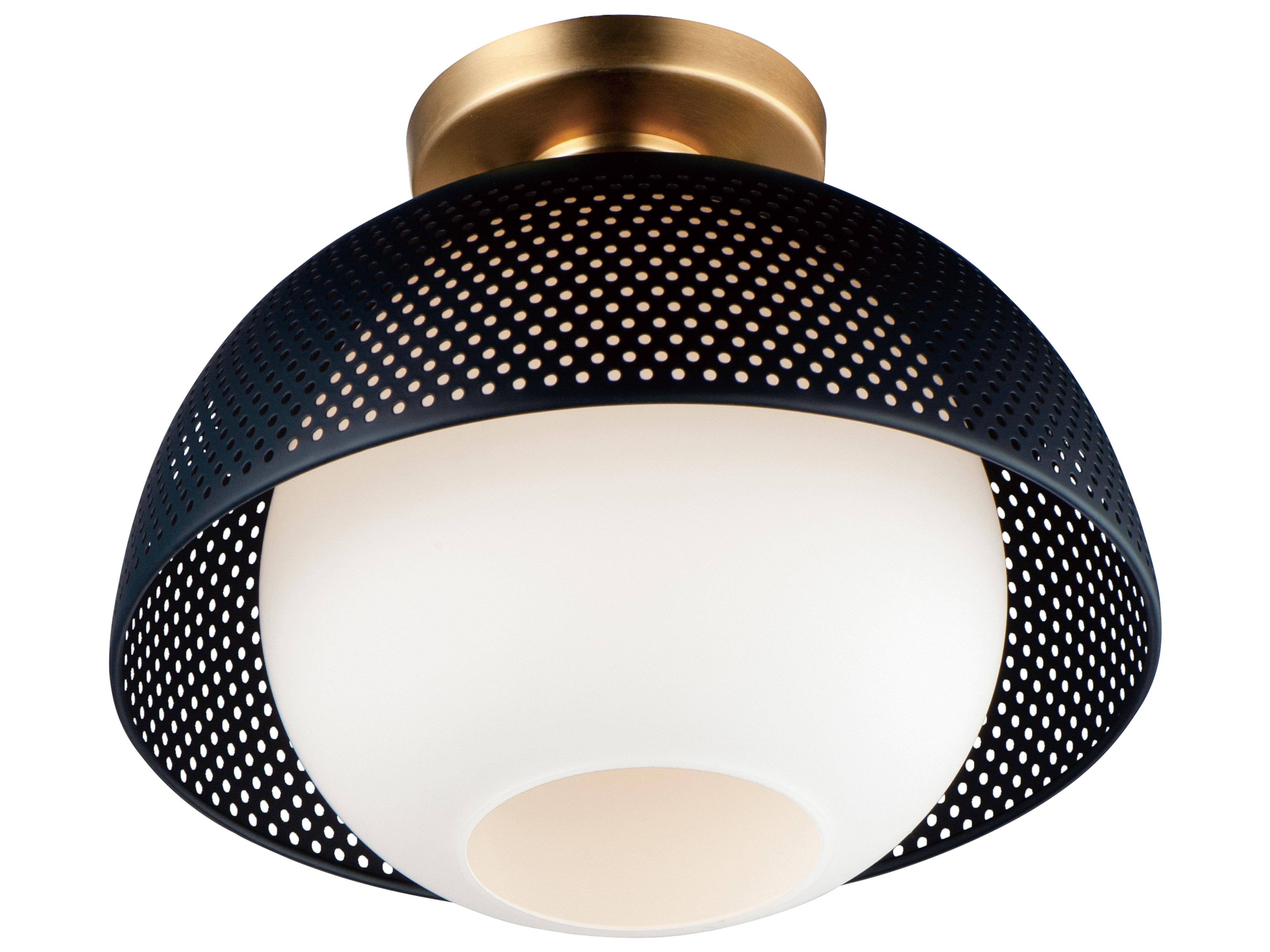 Maxim Lighting Perf 1-Light Black Satin Brass Glass Dome Globe Semi Flush Mount