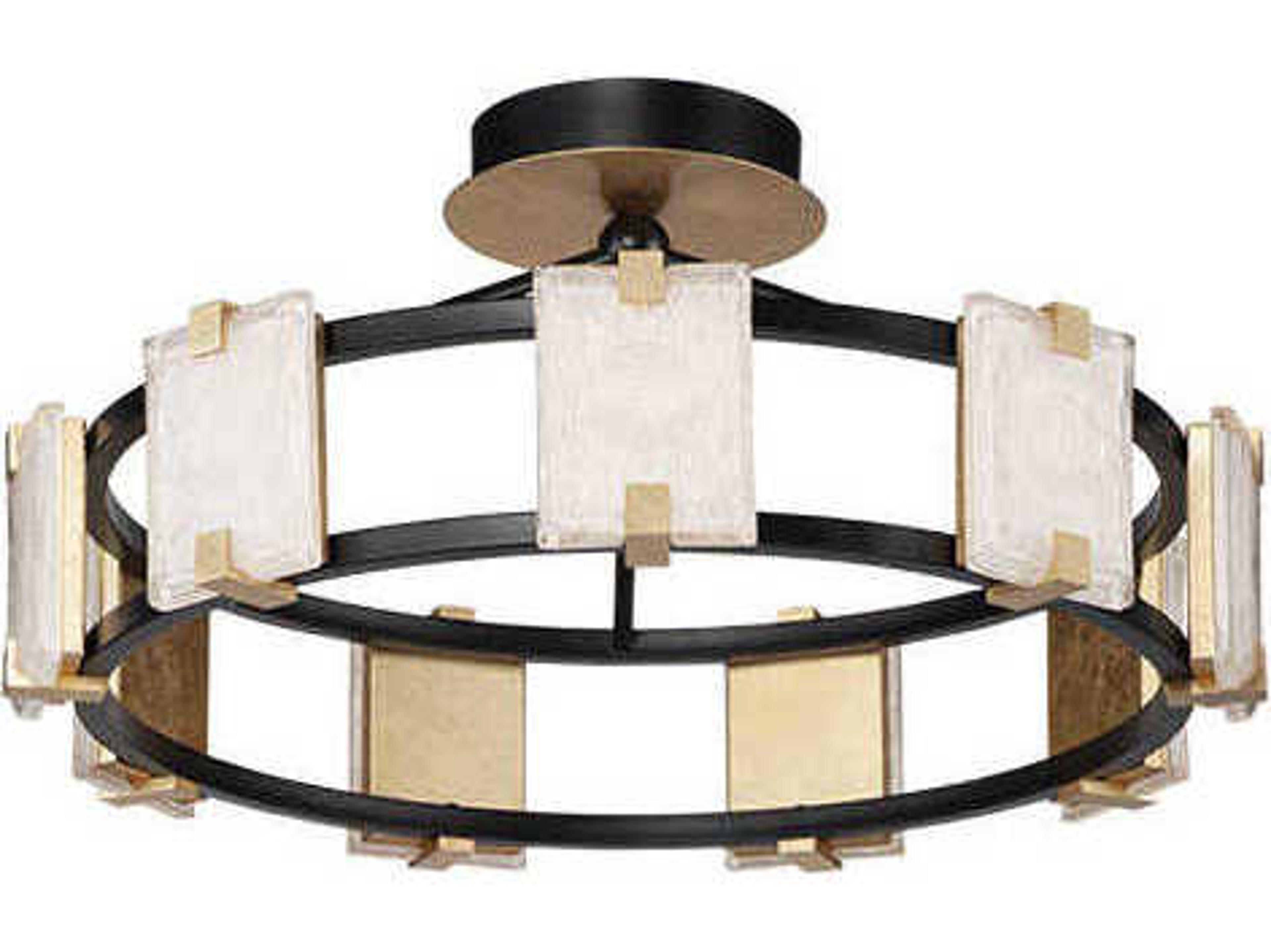 Maxim Lighting Radiant 9-Light Black Gold Leaf Glass LED Drum Semi Flush Mount