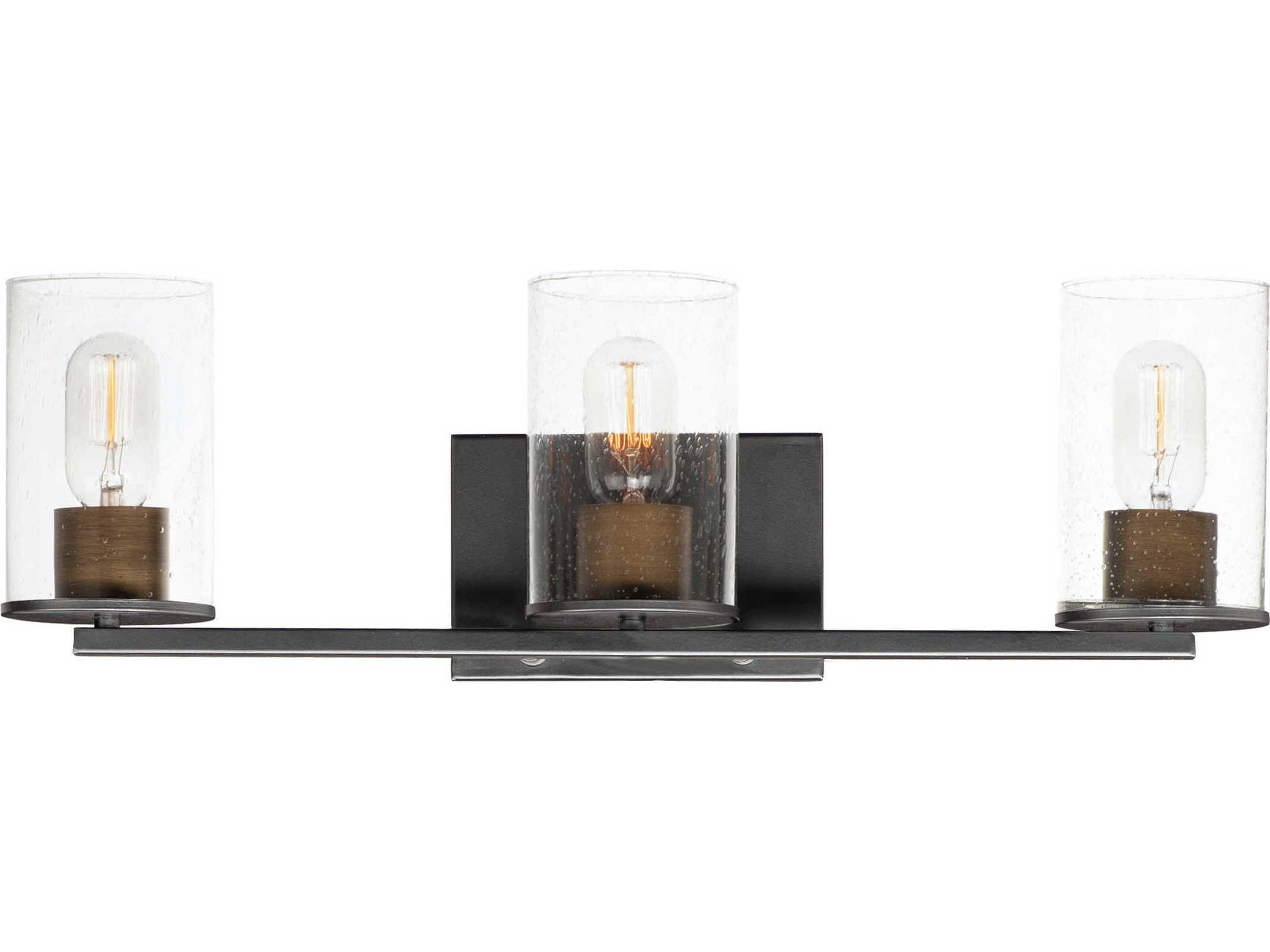 Maxim Lighting Sleek 3-Light Antique Brass Black Glass Vanity Light