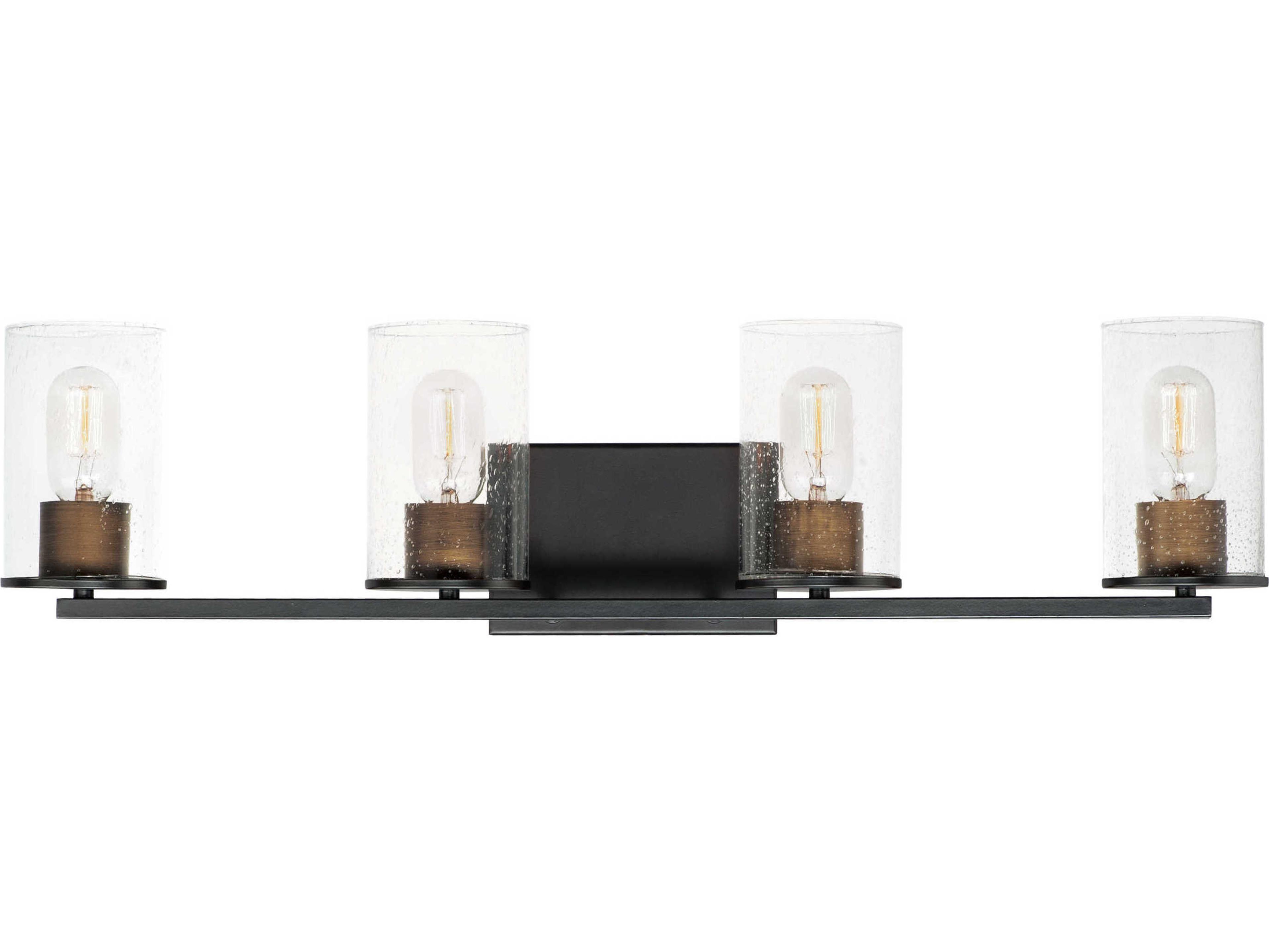 Maxim Lighting Sleek 4-Light Antique Brass Black Glass Vanity Light