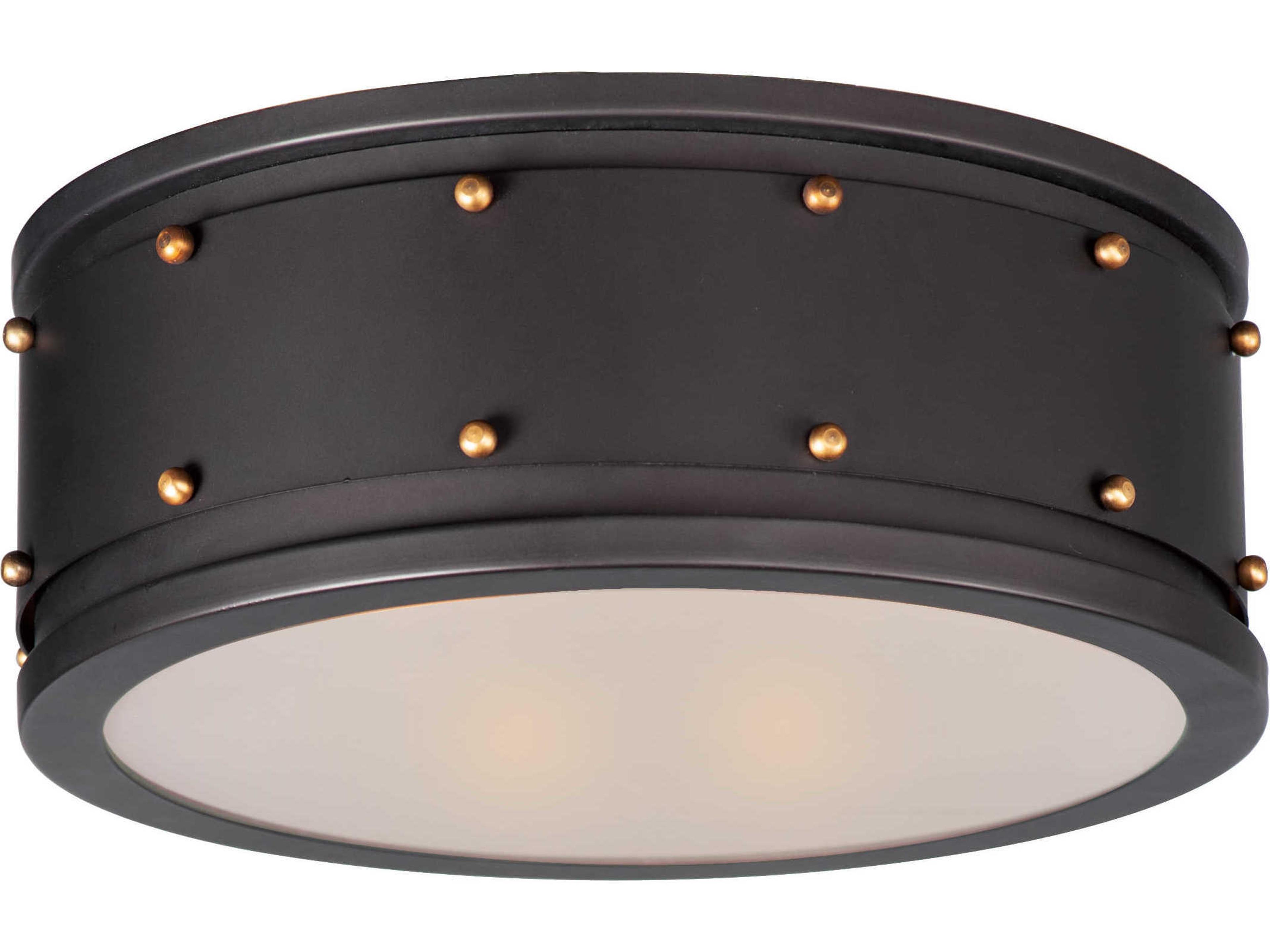 Maxim Lighting Trestle 2-Light Oil Rubbed Bronze Antique Brass Glass Drum Flush Mount
