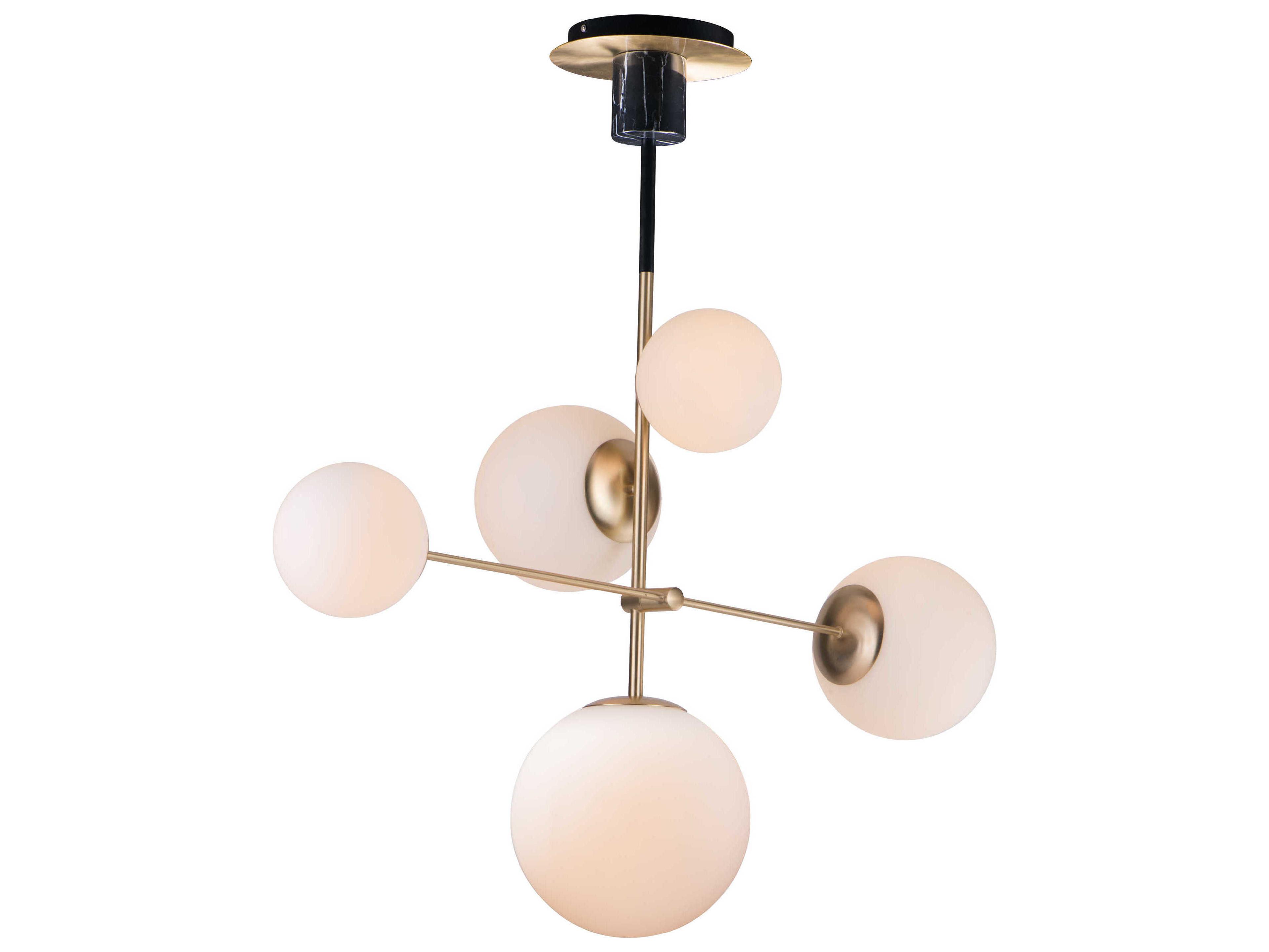 Maxim Lighting Vesper 5-Light Satin Brass Black Glass Globe Pendant