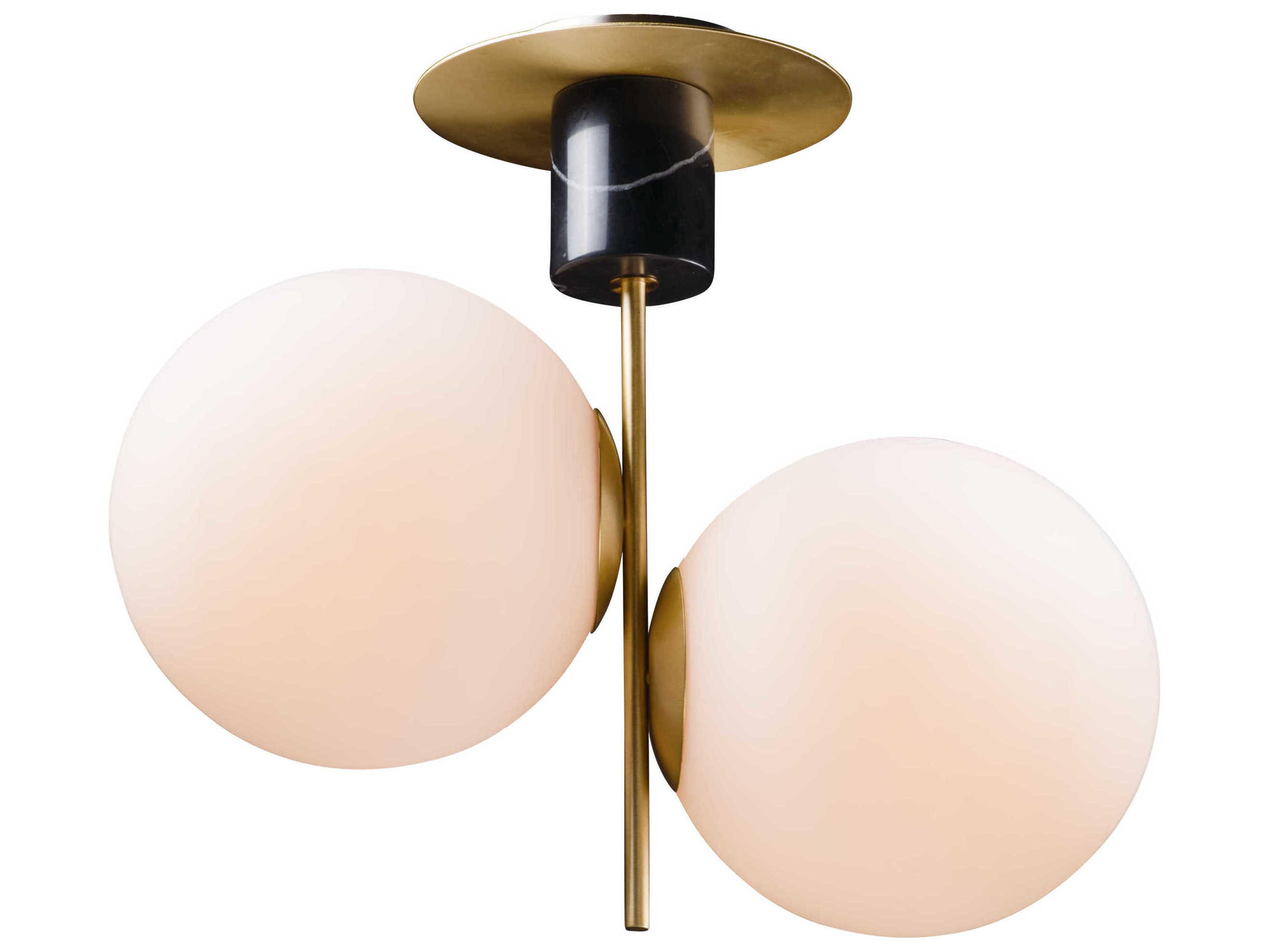 Maxim Lighting Vesper 2-Light Satin Brass Black Glass Globe Semi Flush Mount