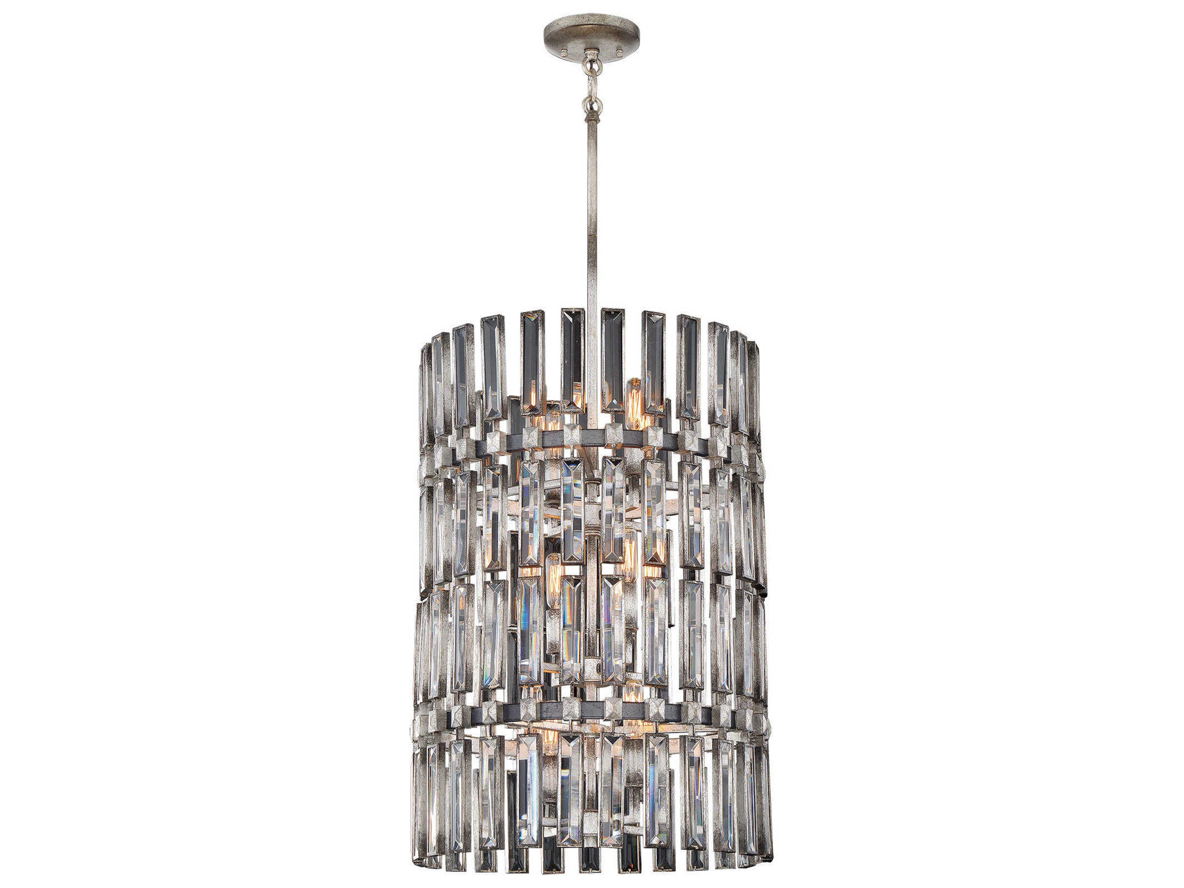 Metropolitan Belle Aurore 12-Light Shadow Silver Leaf Crystal Cylinder Drum Tiered Chandelier