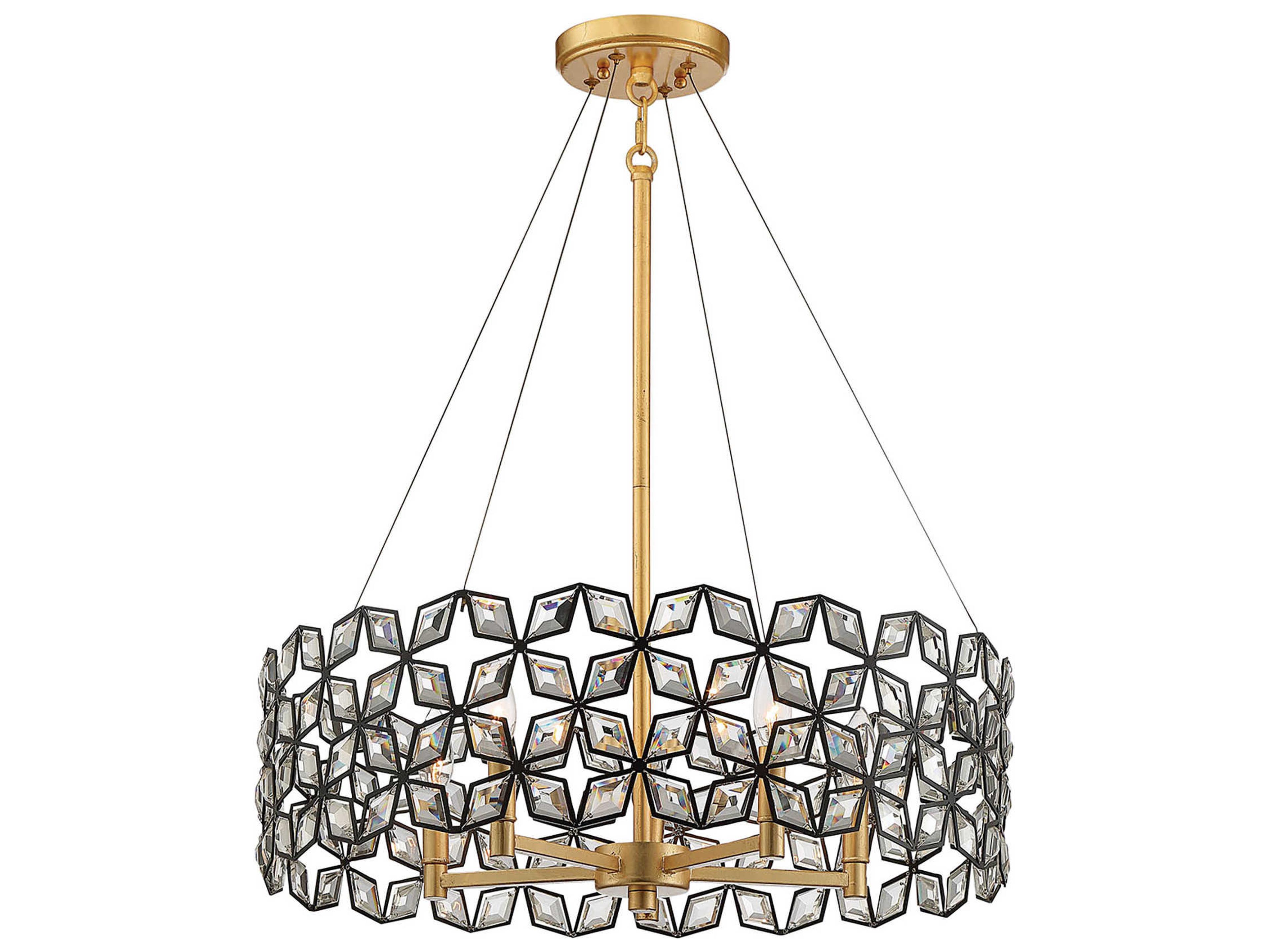 Metropolitan Brookcrest 5-Light Sand Coal Gold Leaf Black Crystal Candelabra Chandelier