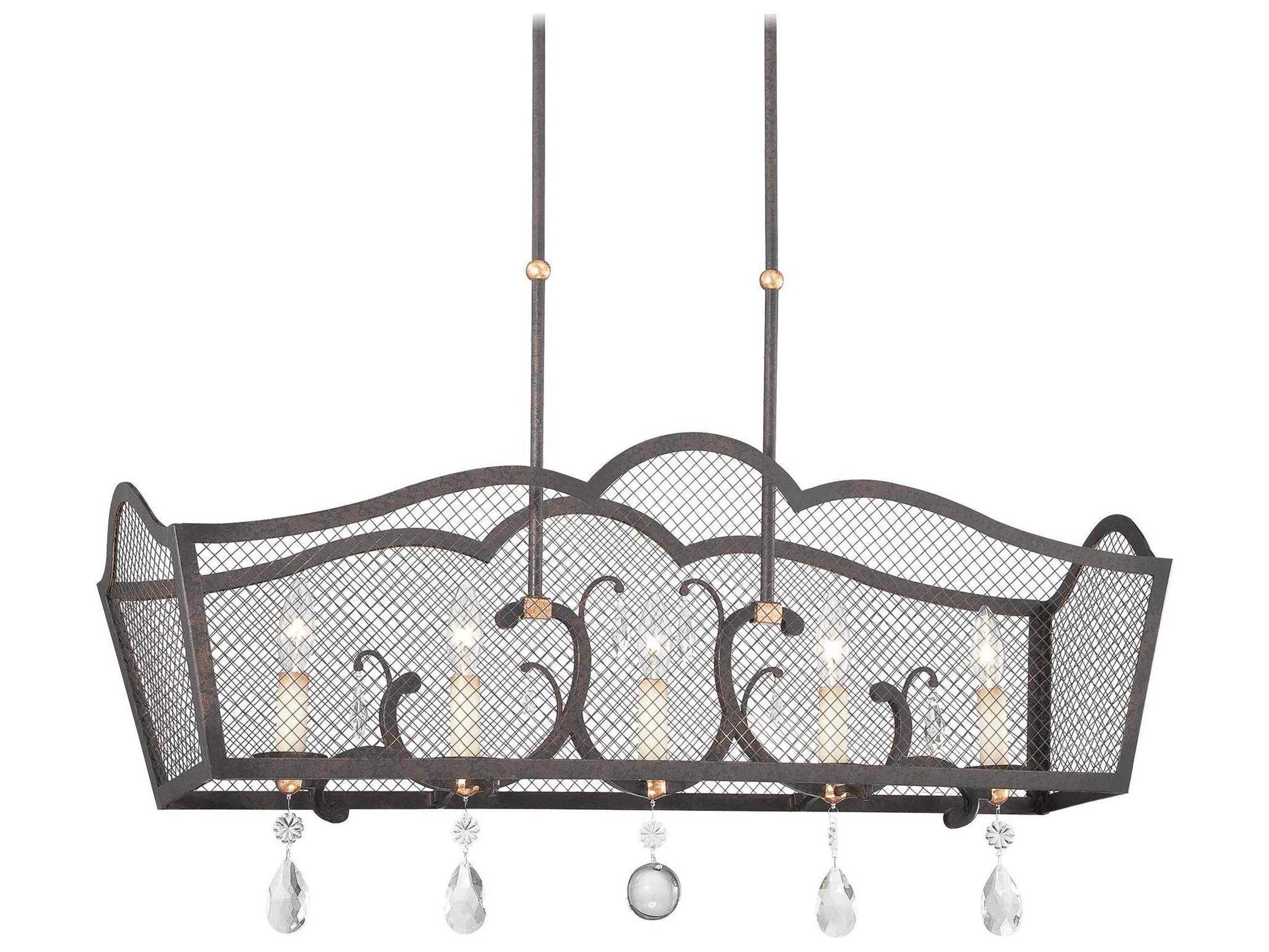Metropolitan Cortona 5-Light French Bronze With Gold Highlights Crystal Island Pendant