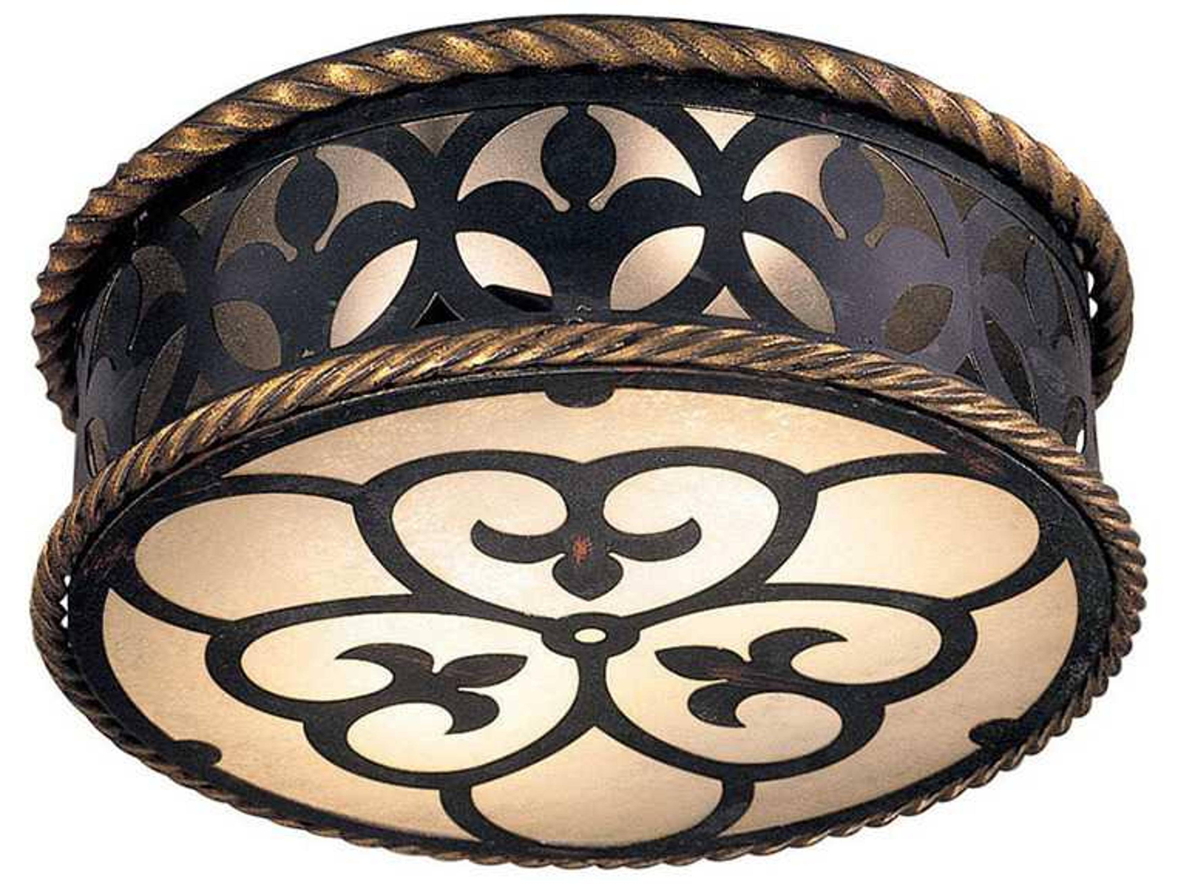 Metropolitan Montparnasse French Black With Gold Leaf Highlight Glass Drum Flush Mount