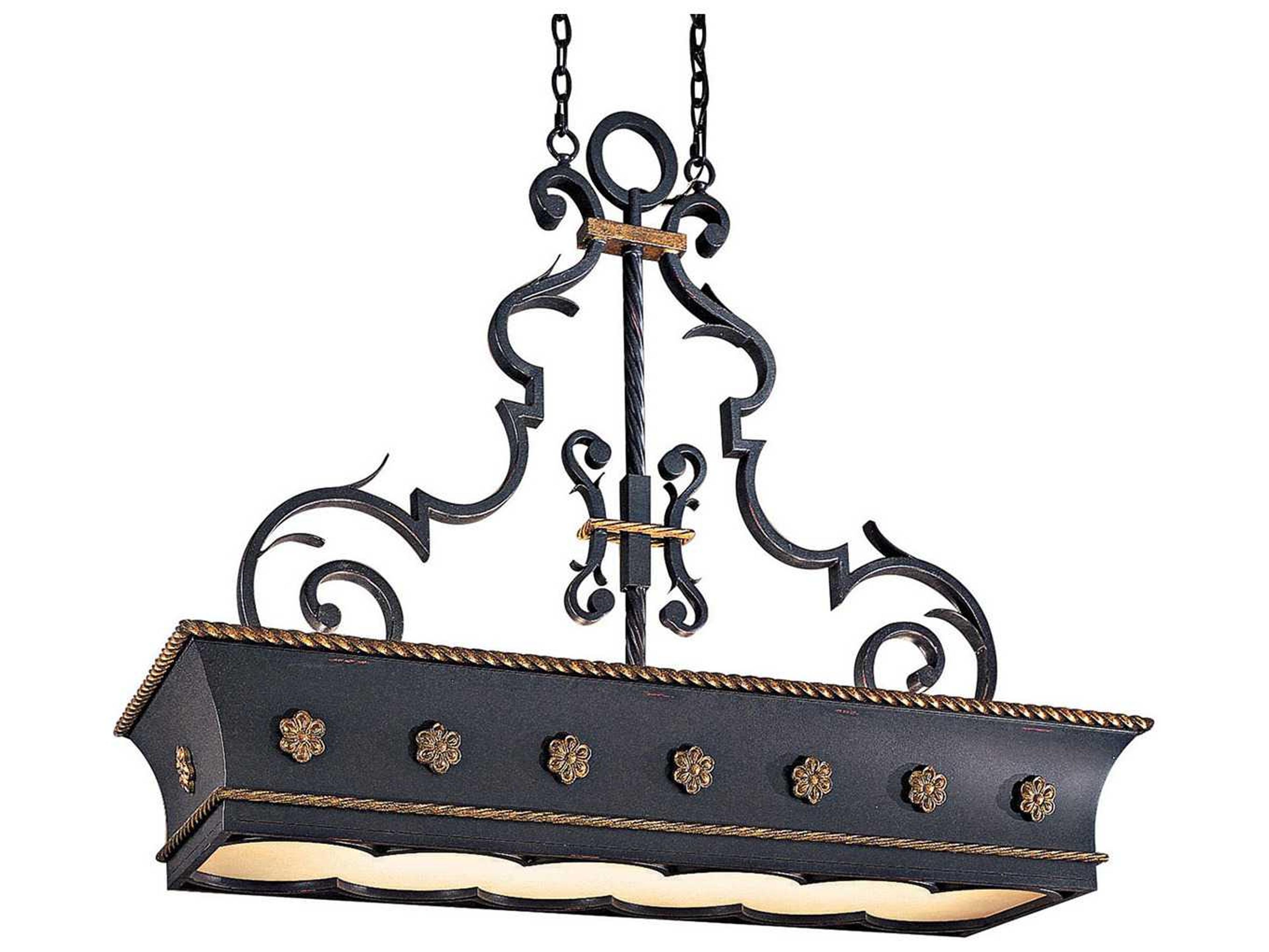 Metropolitan Montparnasse 12-Light French Black With Gold Leaf Highlight Glass Geometric Island Pendant